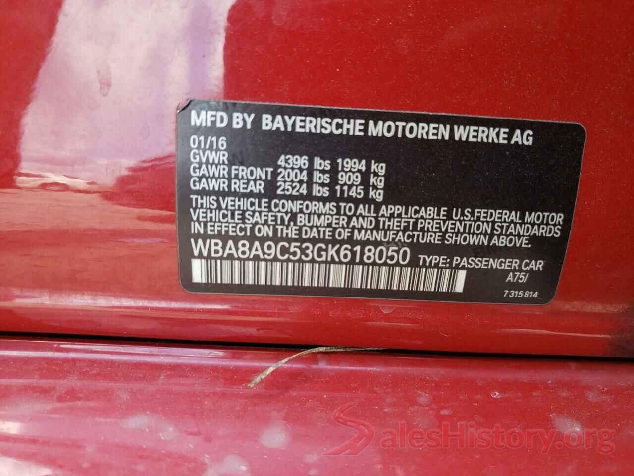 WBA8A9C53GK618050 2016 BMW 3 SERIES