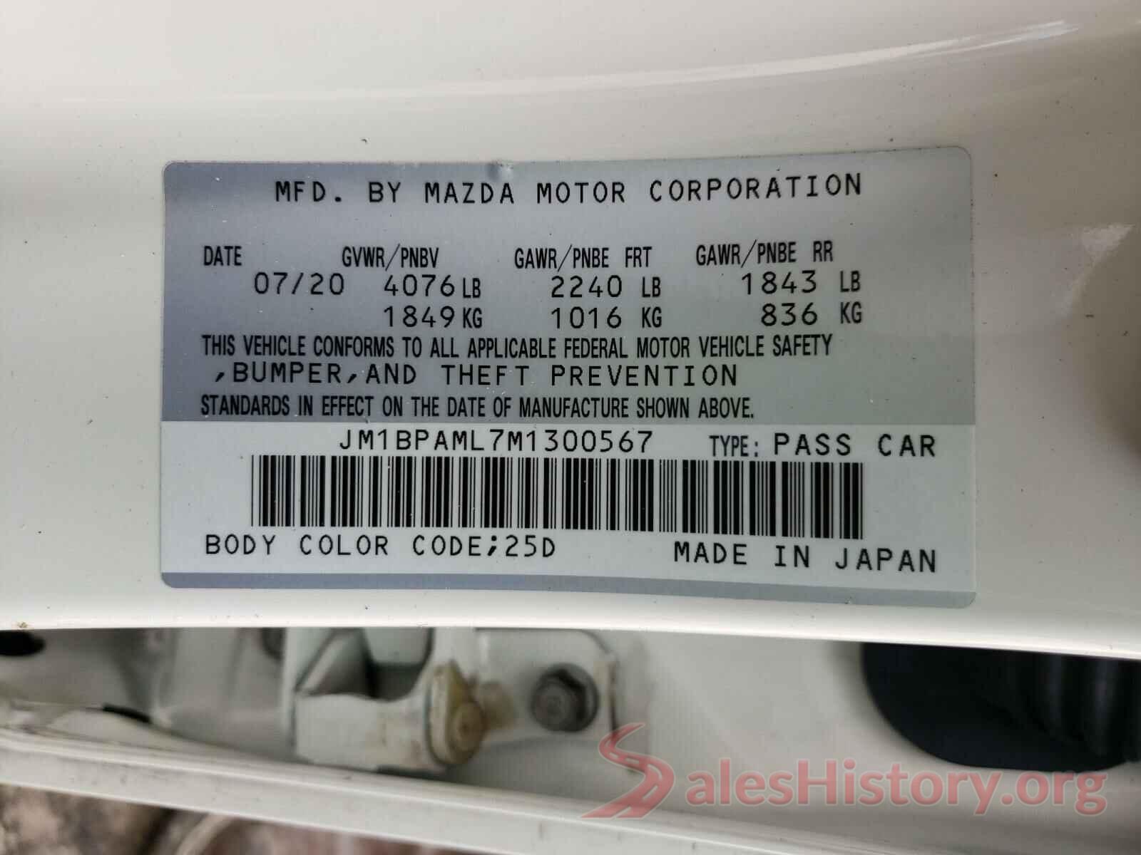 JM1BPAML7M1300567 2021 MAZDA 3