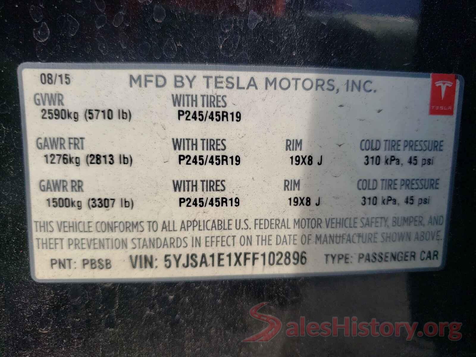 5YJSA1E1XFF102896 2015 TESLA MODEL S