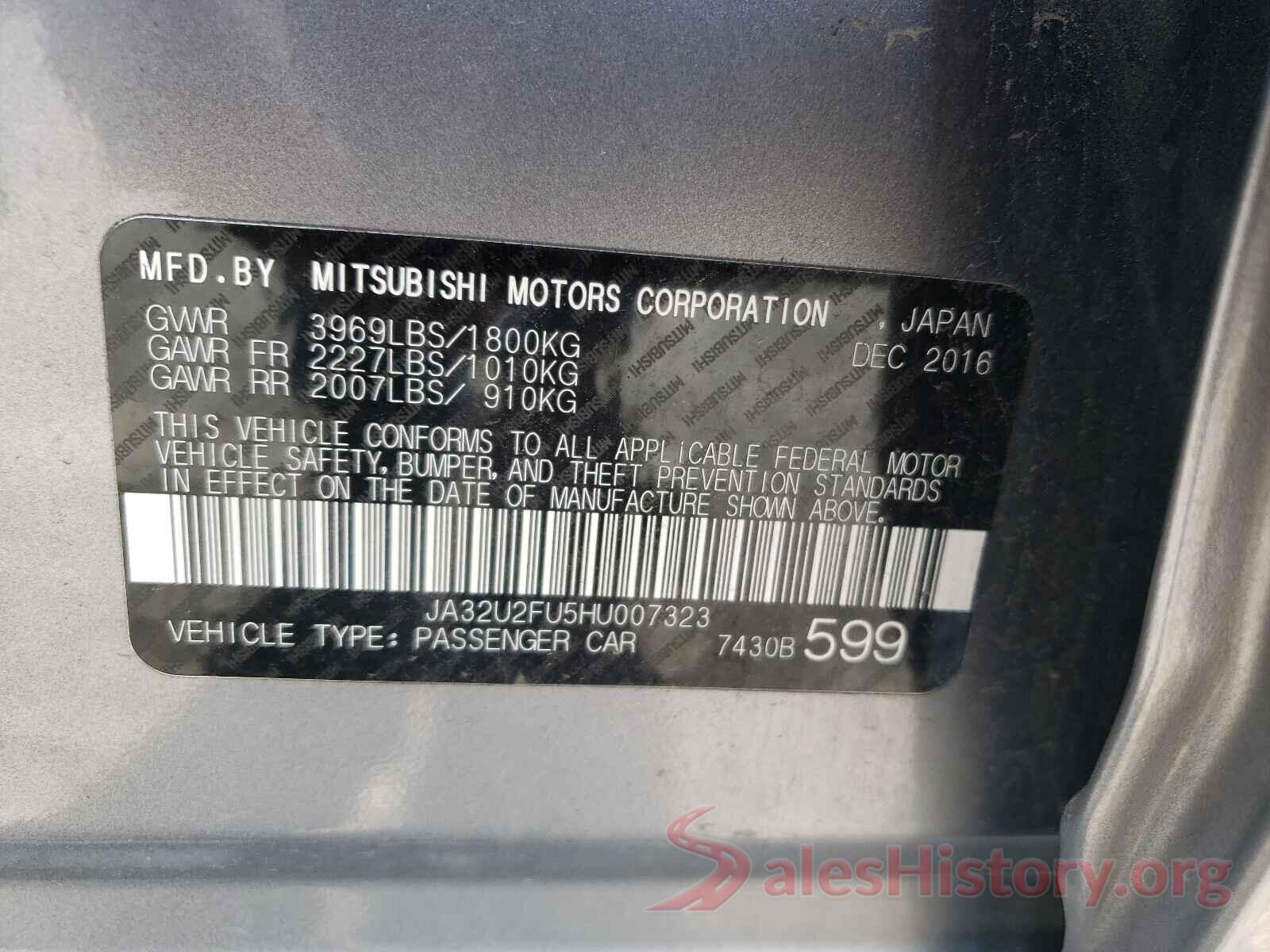 JA32U2FU5HU007323 2017 MITSUBISHI LANCER