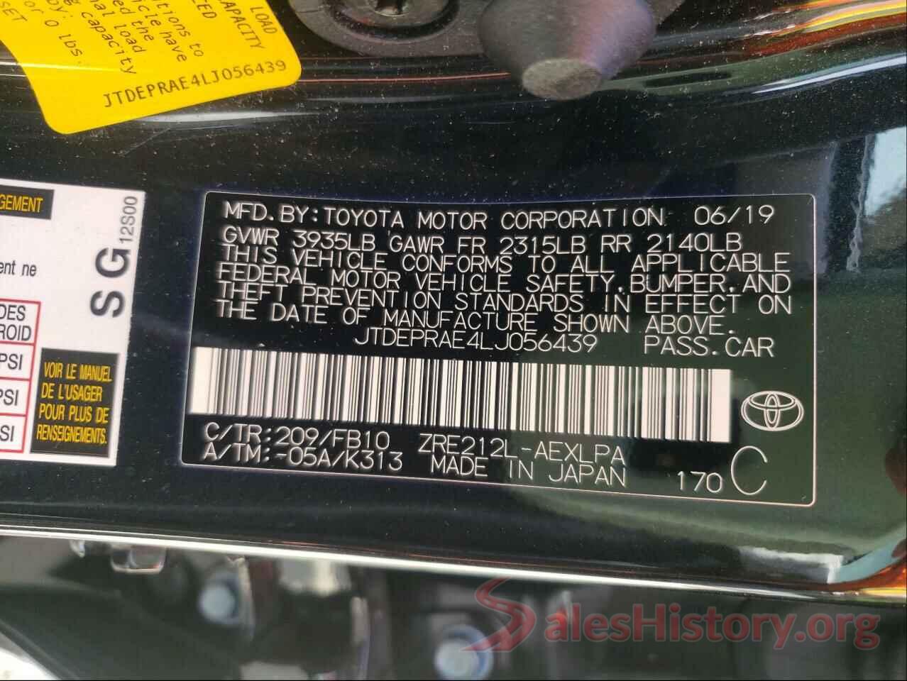 JTDEPRAE4LJ056439 2020 TOYOTA COROLLA