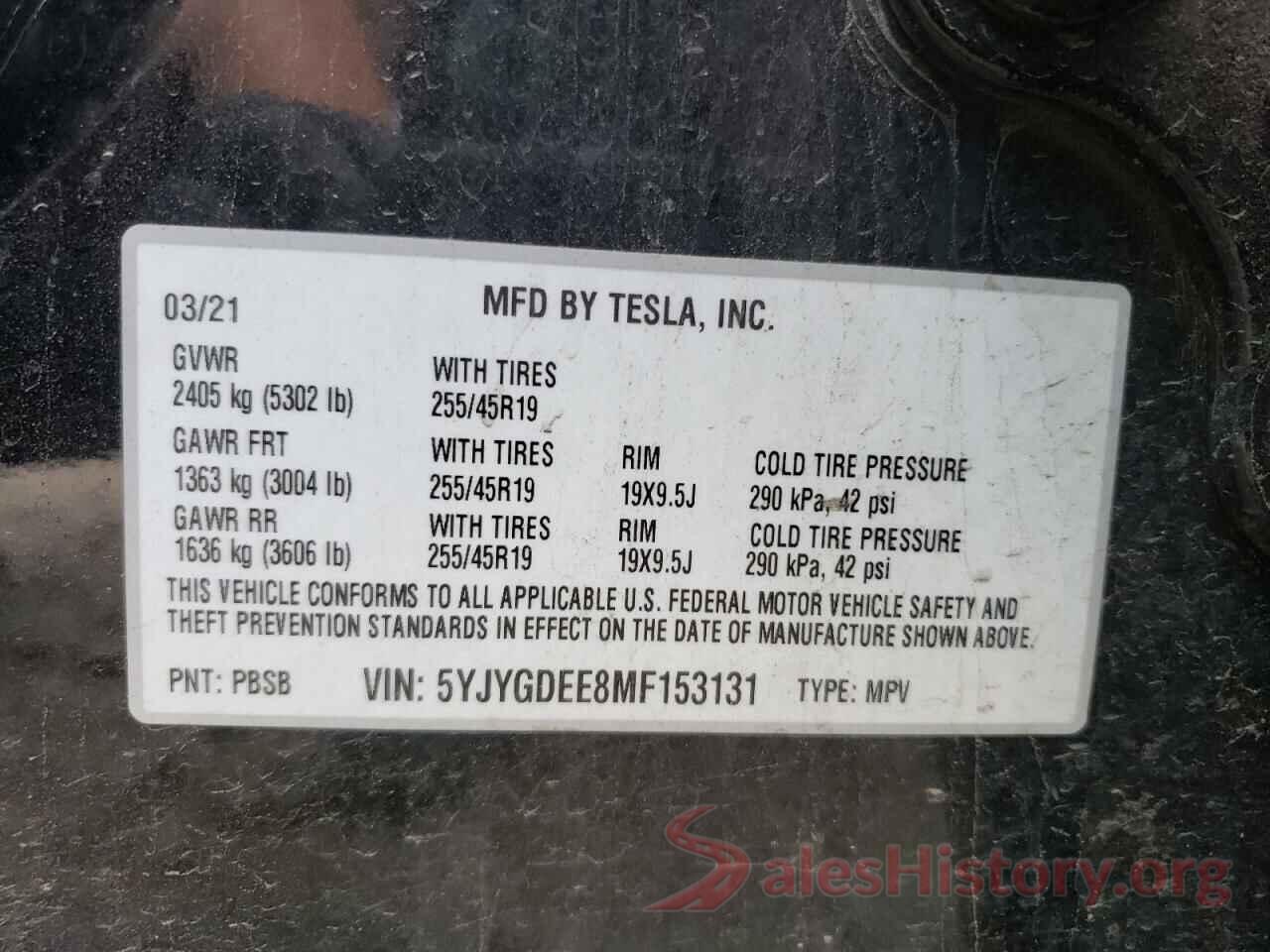 5YJYGDEE8MF153131 2021 TESLA MODEL Y