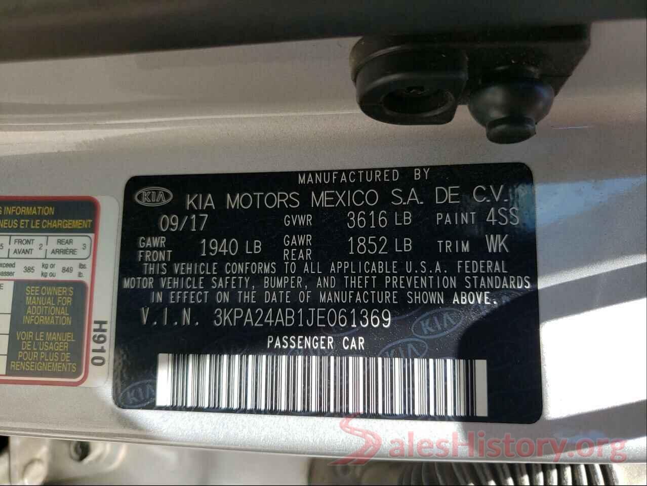 3KPA24AB1JE061369 2018 KIA RIO