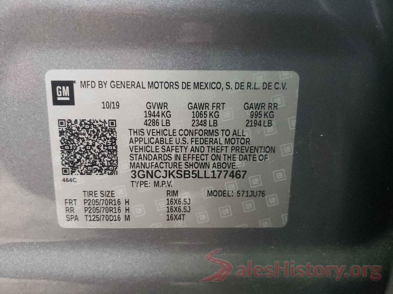 3GNCJKSB5LL177467 2020 CHEVROLET TRAX