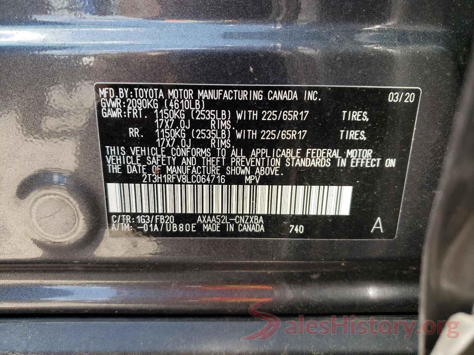 2T3H1RFV8LC064716 2020 TOYOTA RAV4