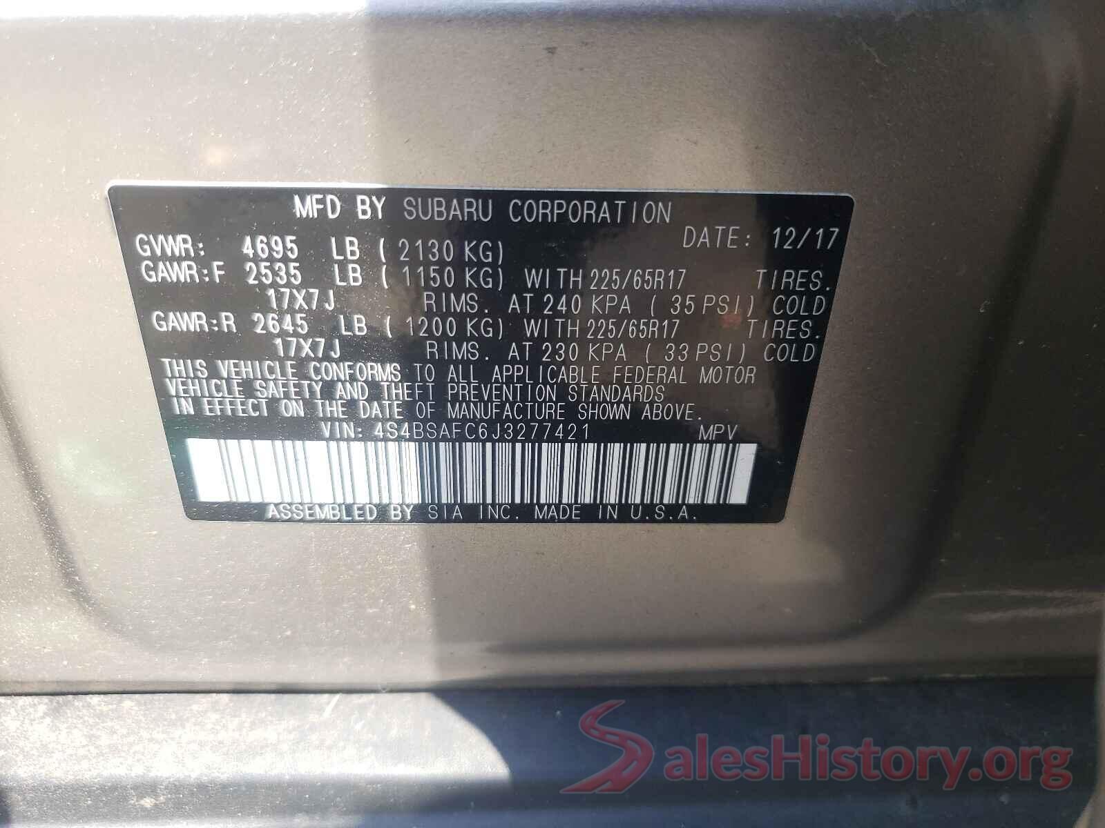 4S4BSAFC6J3277421 2018 SUBARU OUTBACK