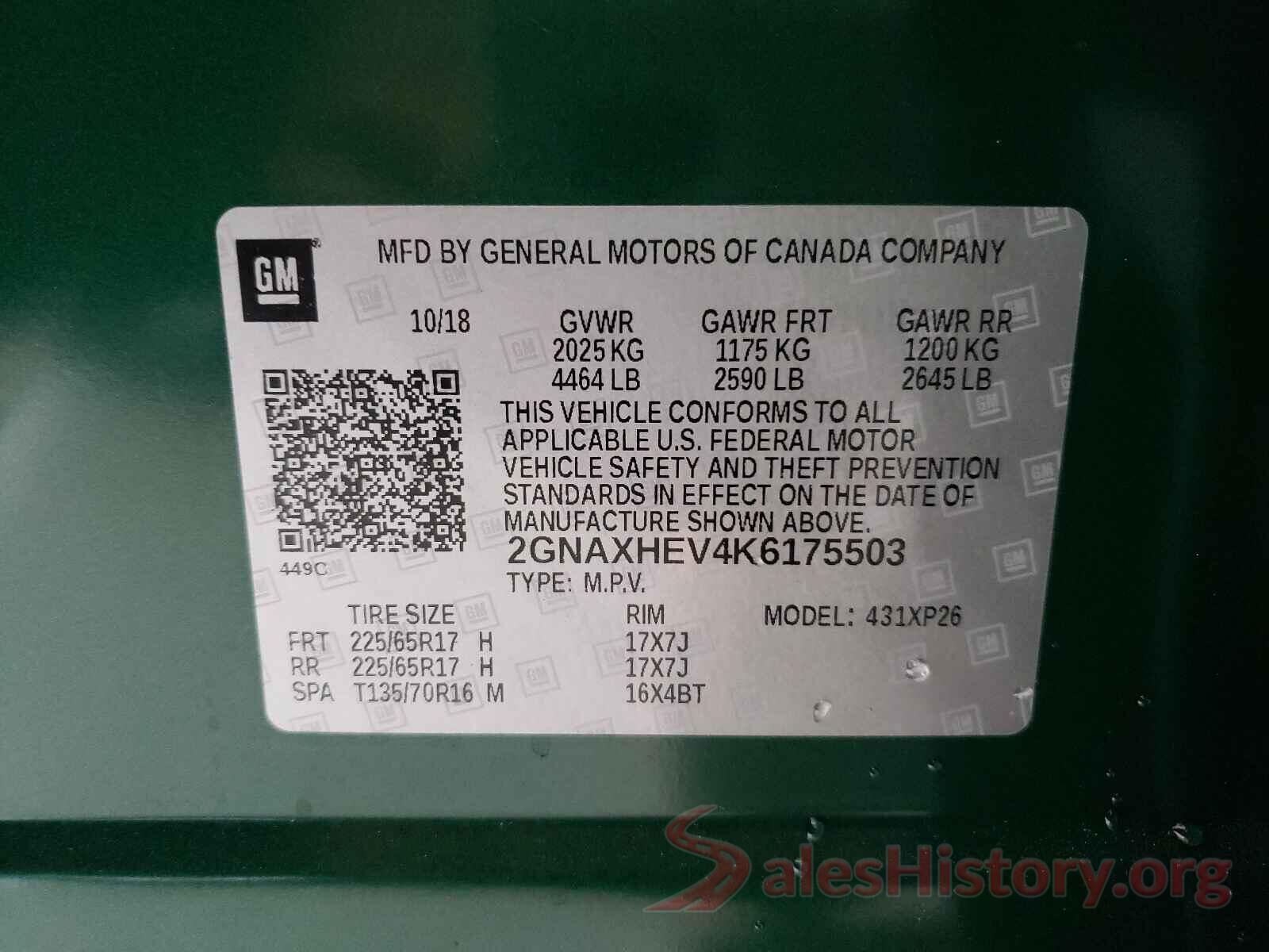 2GNAXHEV4K6175503 2019 CHEVROLET EQUINOX