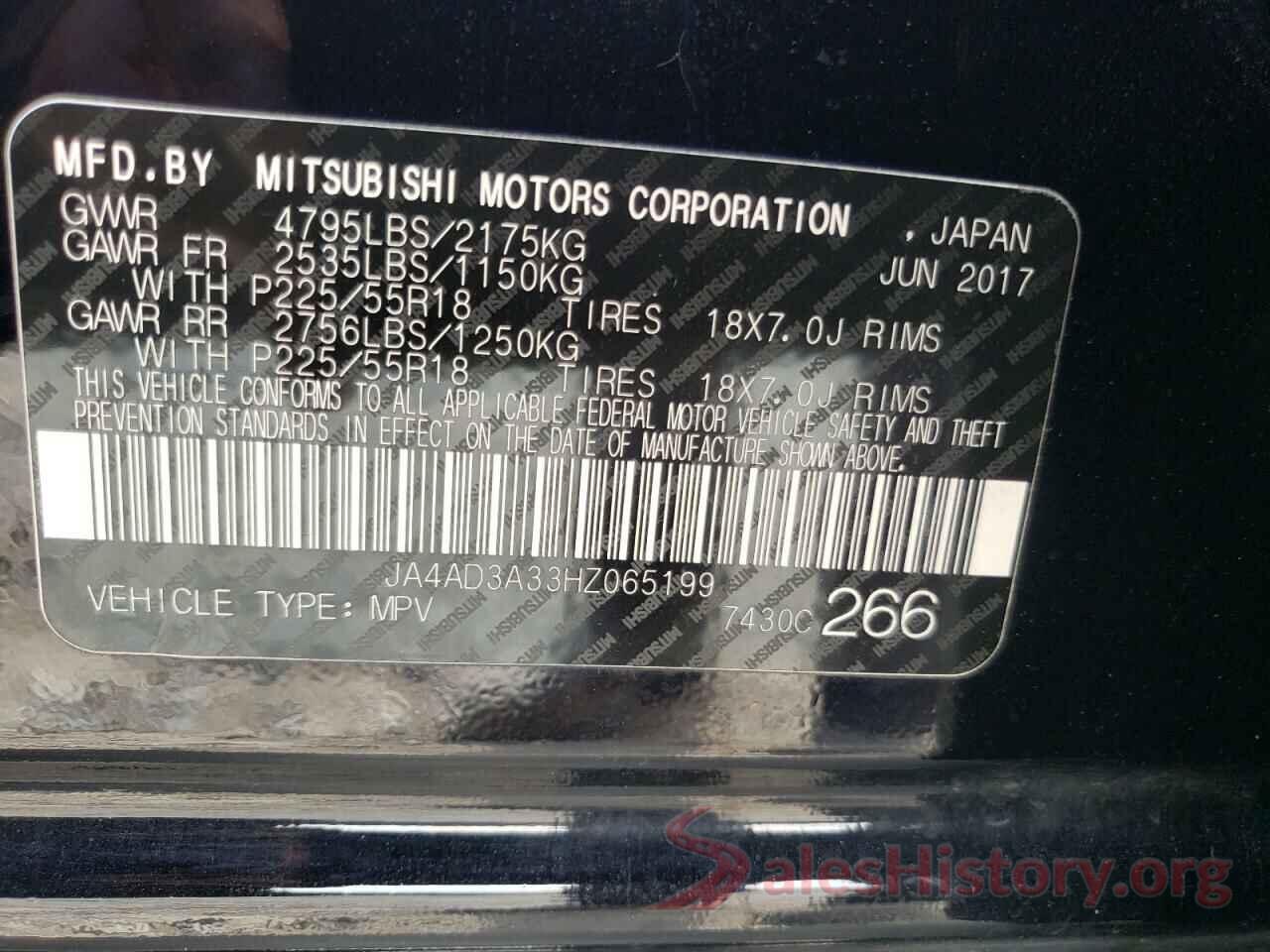 JA4AD3A33HZ065199 2017 MITSUBISHI OUTLANDER