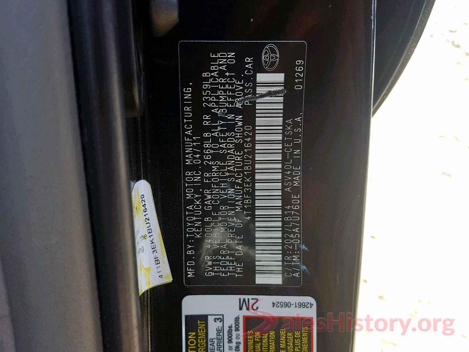 4T1BF3EK1BU216420 2011 TOYOTA CAMRY BASE