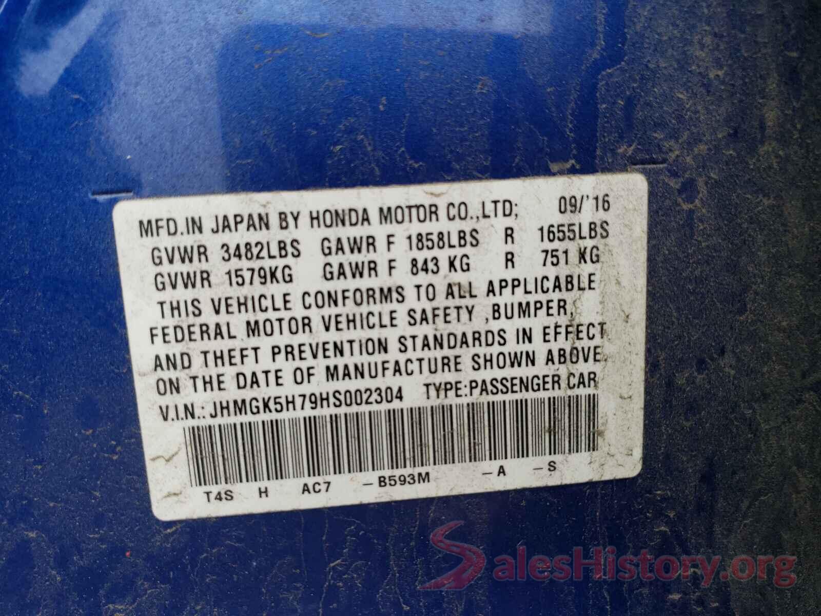 JHMGK5H79HS002304 2017 HONDA FIT