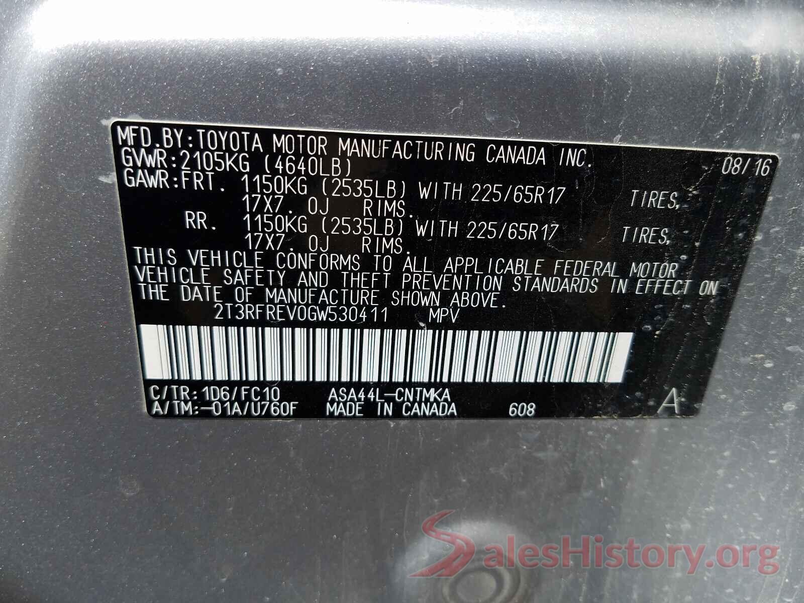 2T3RFREV0GW530411 2016 TOYOTA RAV4