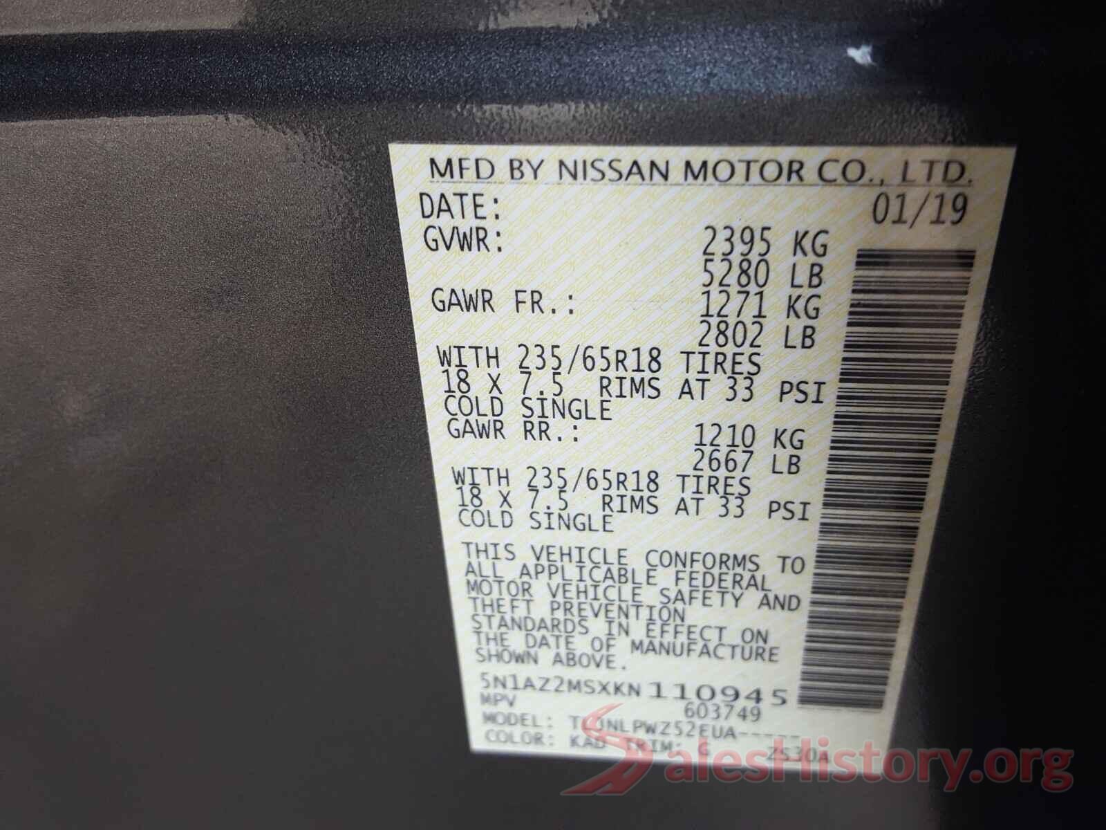 5N1AZ2MSXKN110945 2019 NISSAN MURANO