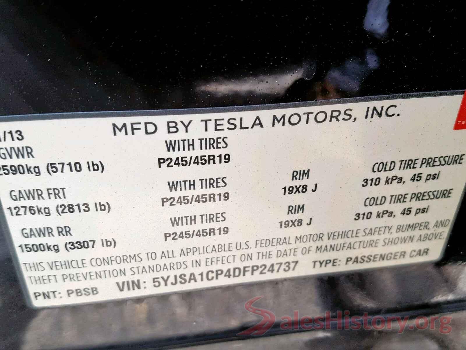 5YJSA1CP4DFP24737 2013 TESLA MODEL S