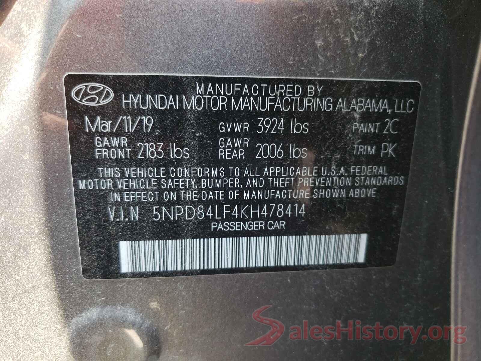 5NPD84LF4KH478414 2019 HYUNDAI ELANTRA