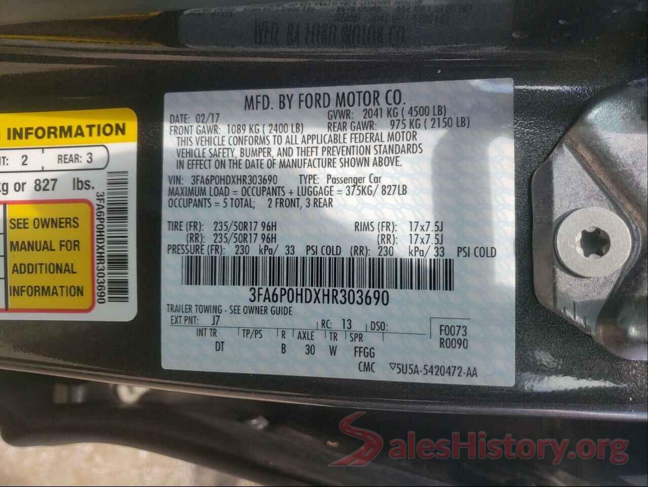 3FA6P0HDXHR303690 2017 FORD FUSION