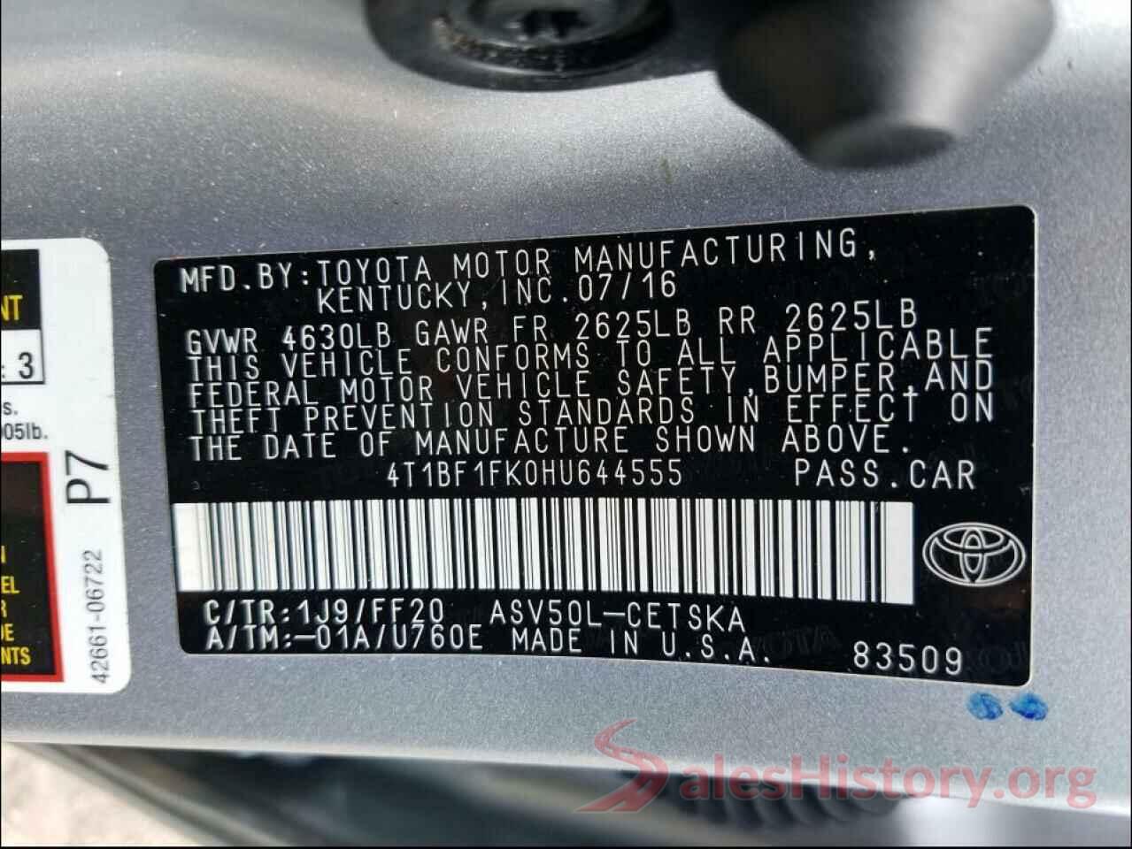 4T1BF1FK0HU644555 2017 TOYOTA CAMRY