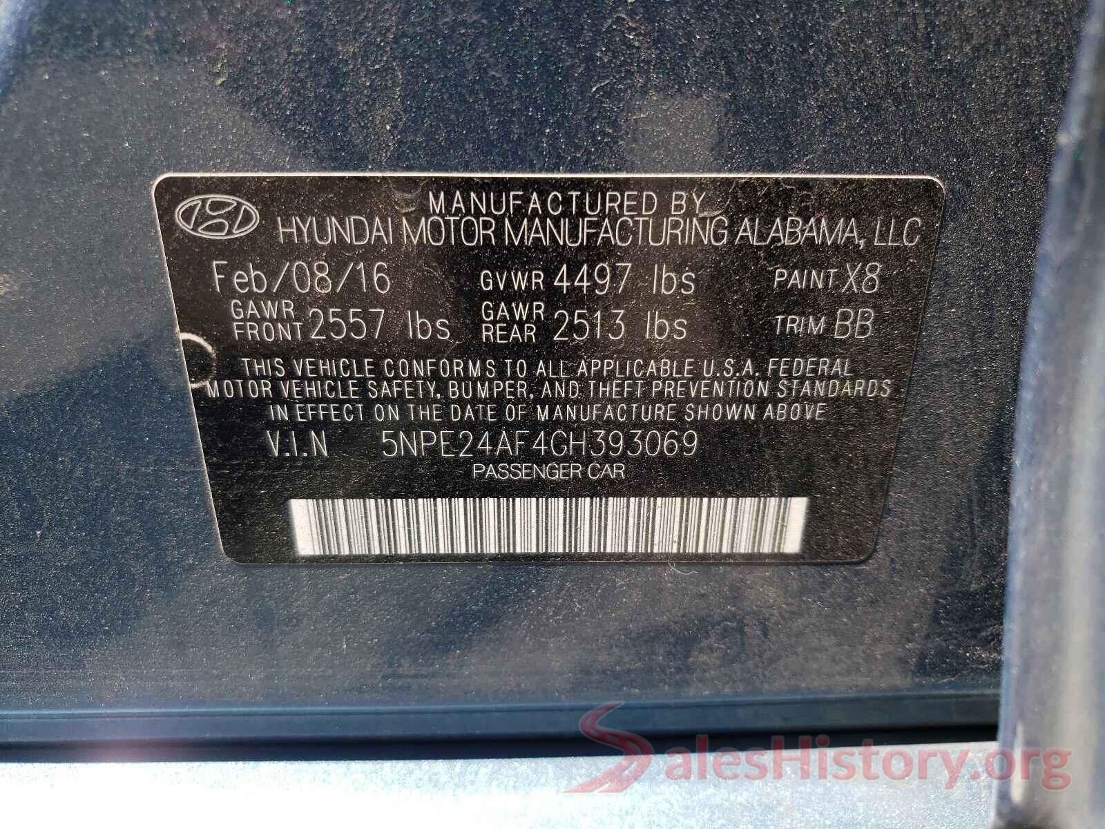 5NPE24AF4GH393069 2016 HYUNDAI SONATA