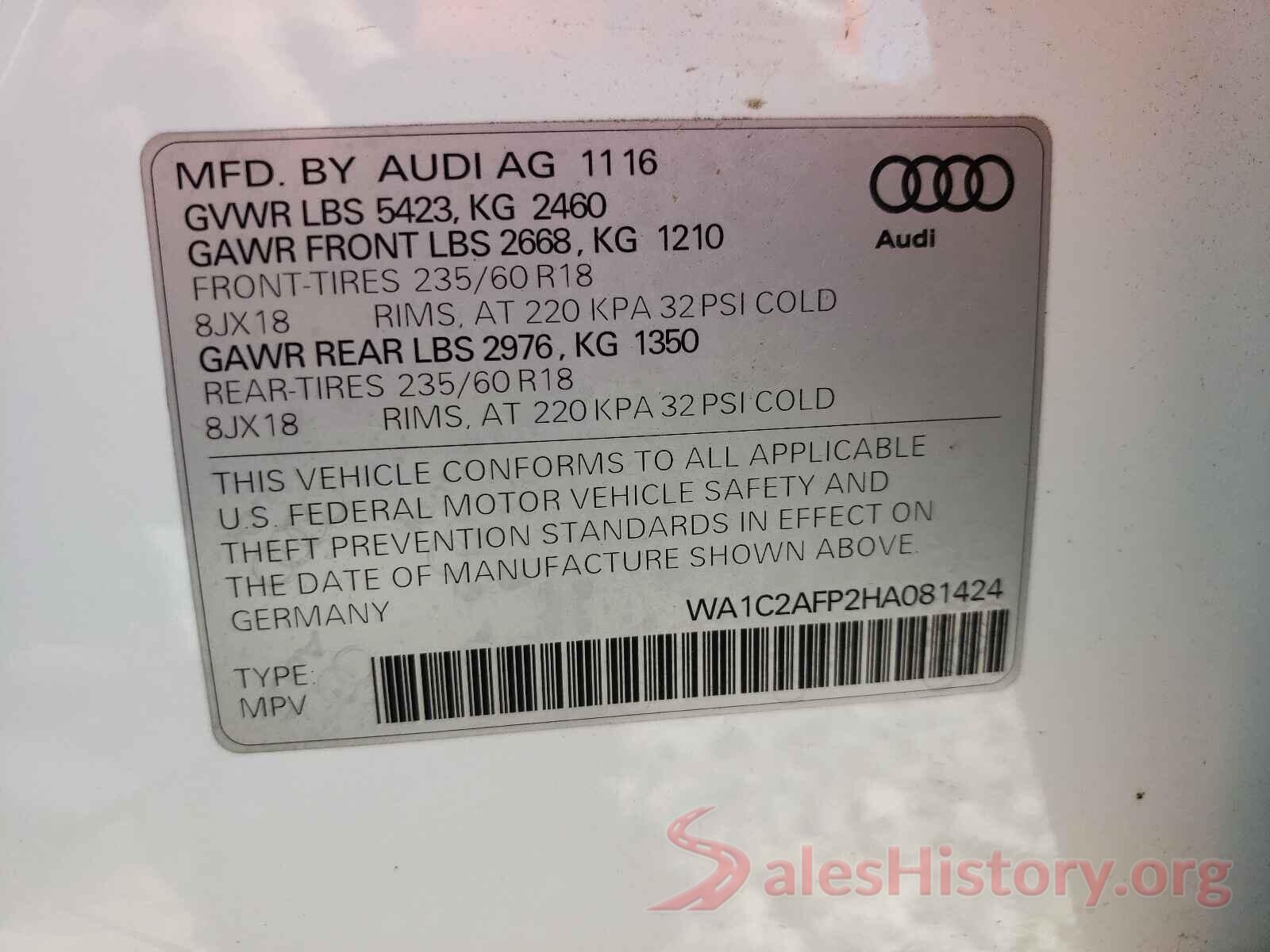 WA1C2AFP2HA081424 2017 AUDI Q5