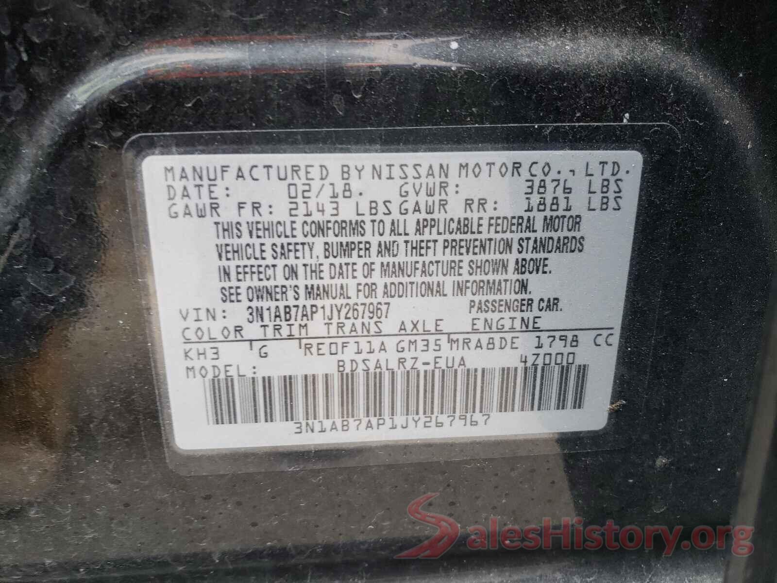 3N1AB7AP1JY267967 2018 NISSAN SENTRA