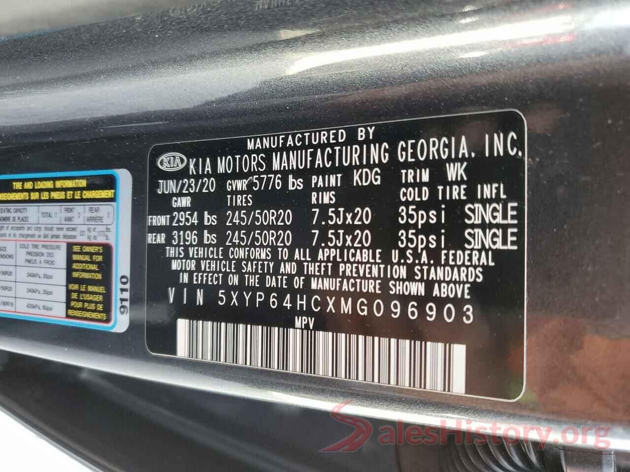 5XYP64HCXMG096903 2021 KIA TELLURIDE