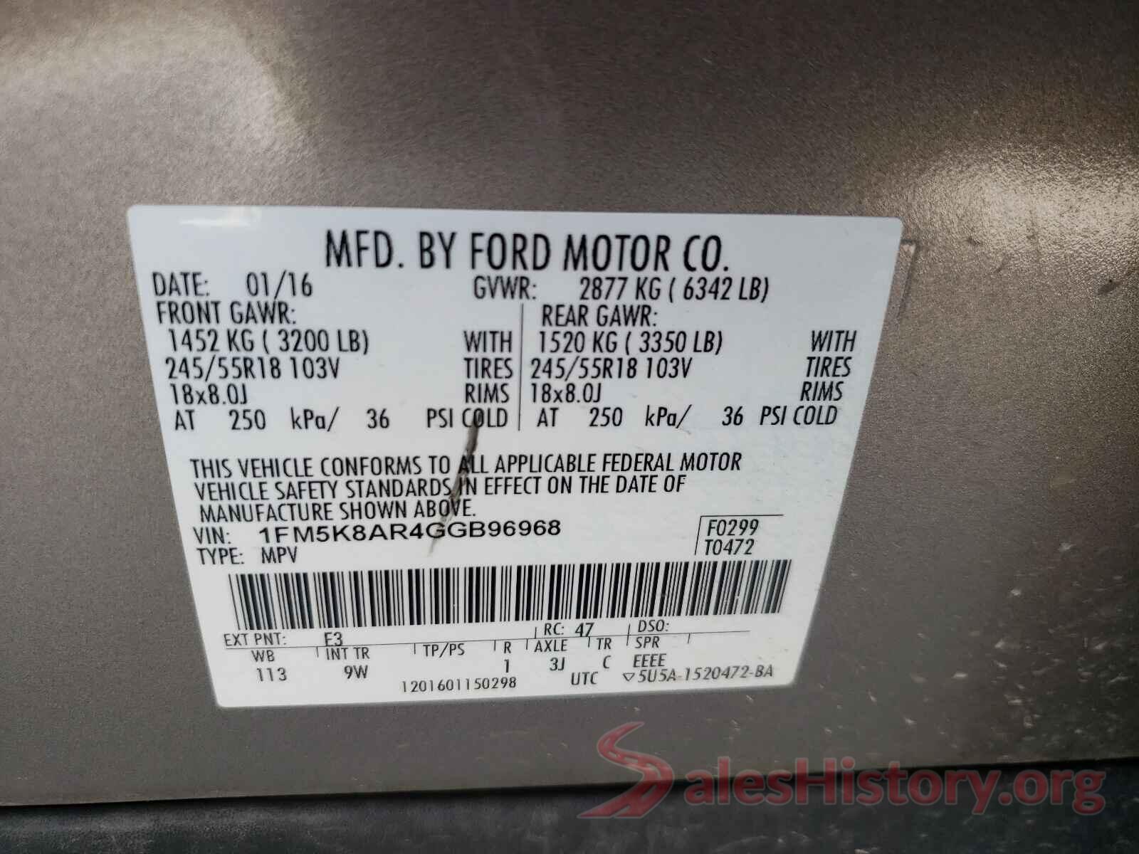 1FM5K8AR4GGB96968 2016 FORD EXPLORER