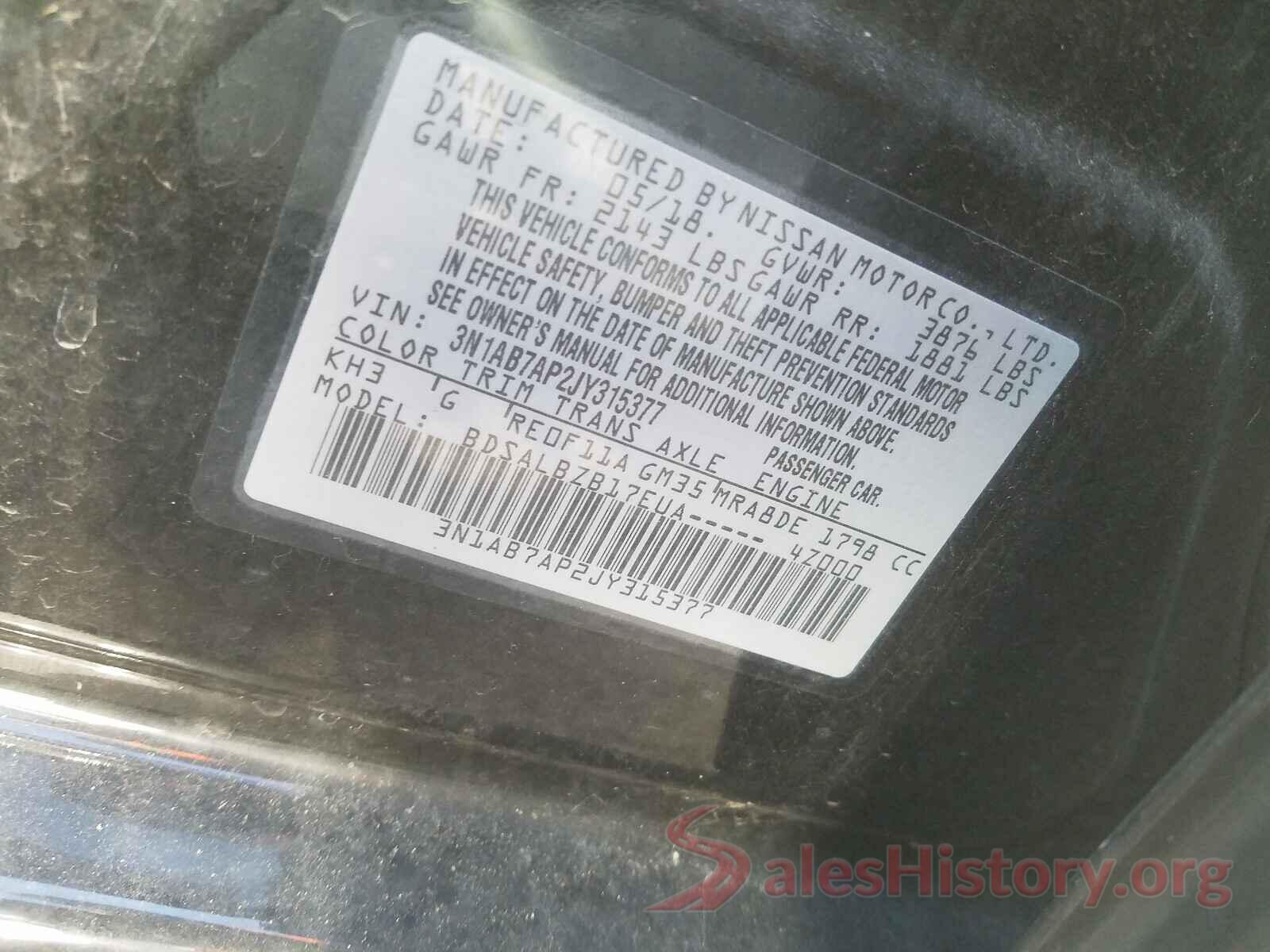 3N1AB7AP2JY315377 2018 NISSAN SENTRA