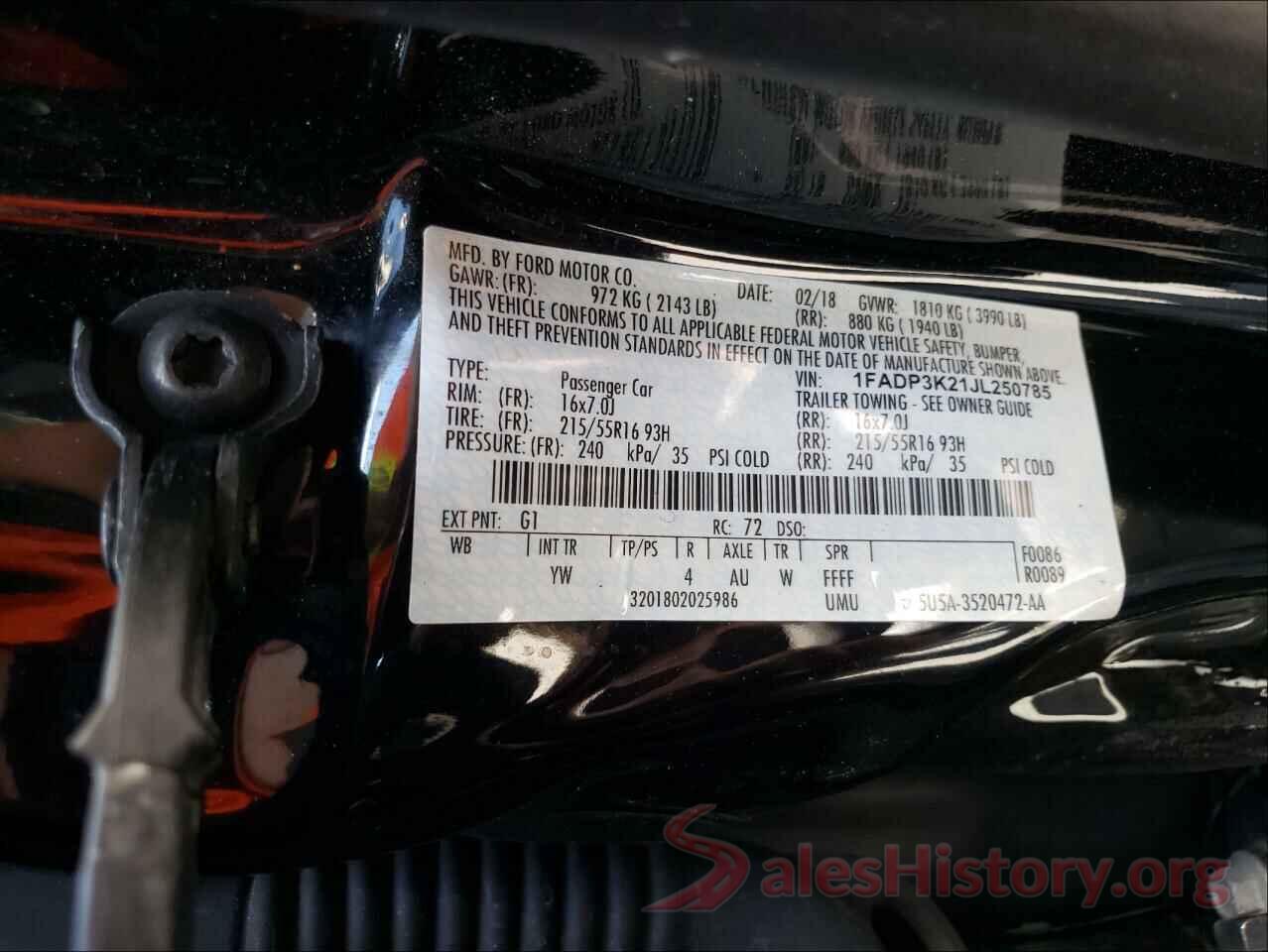 1FADP3K21JL250785 2018 FORD FOCUS