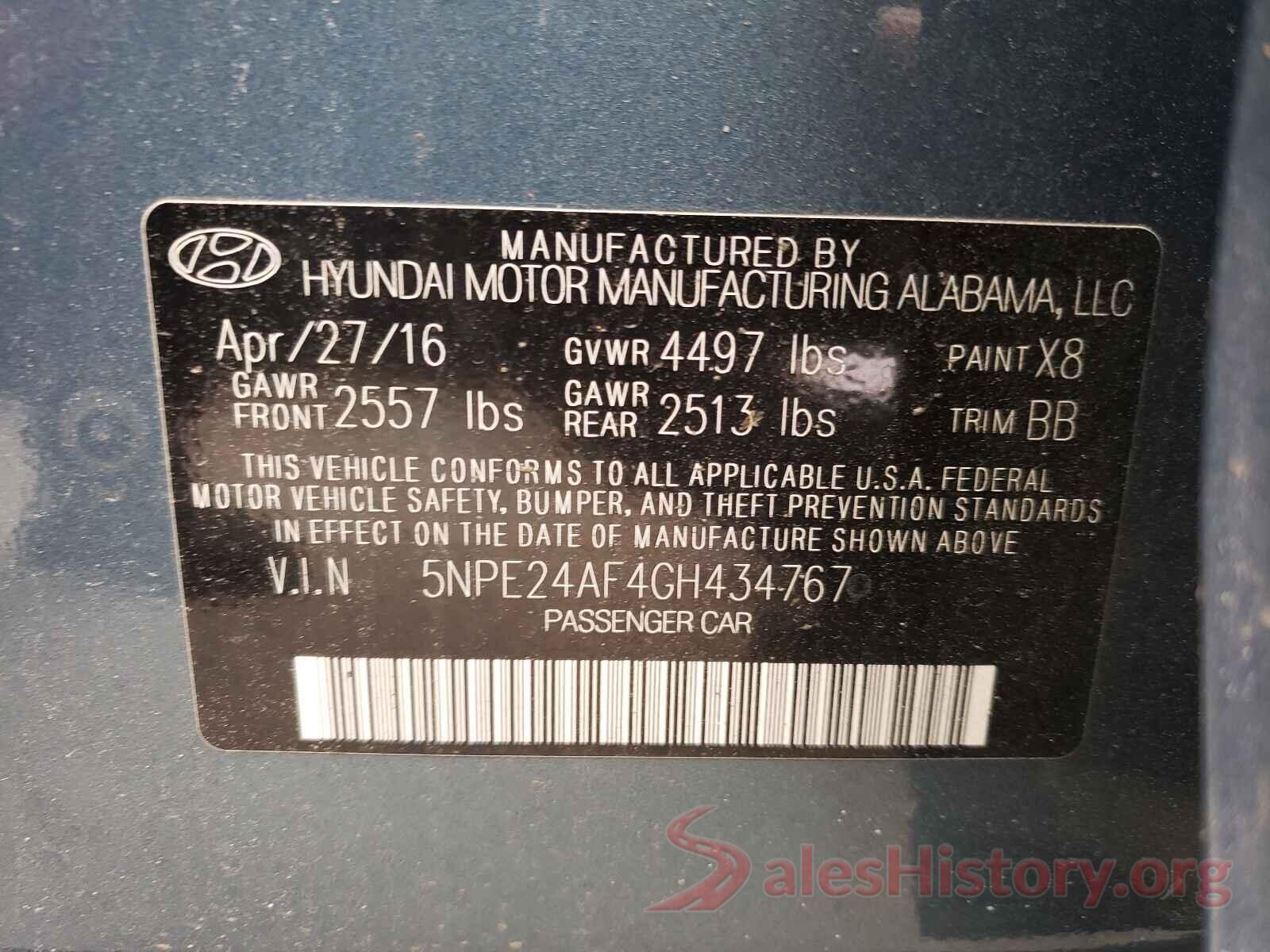 5NPE24AF4GH434767 2016 HYUNDAI SONATA