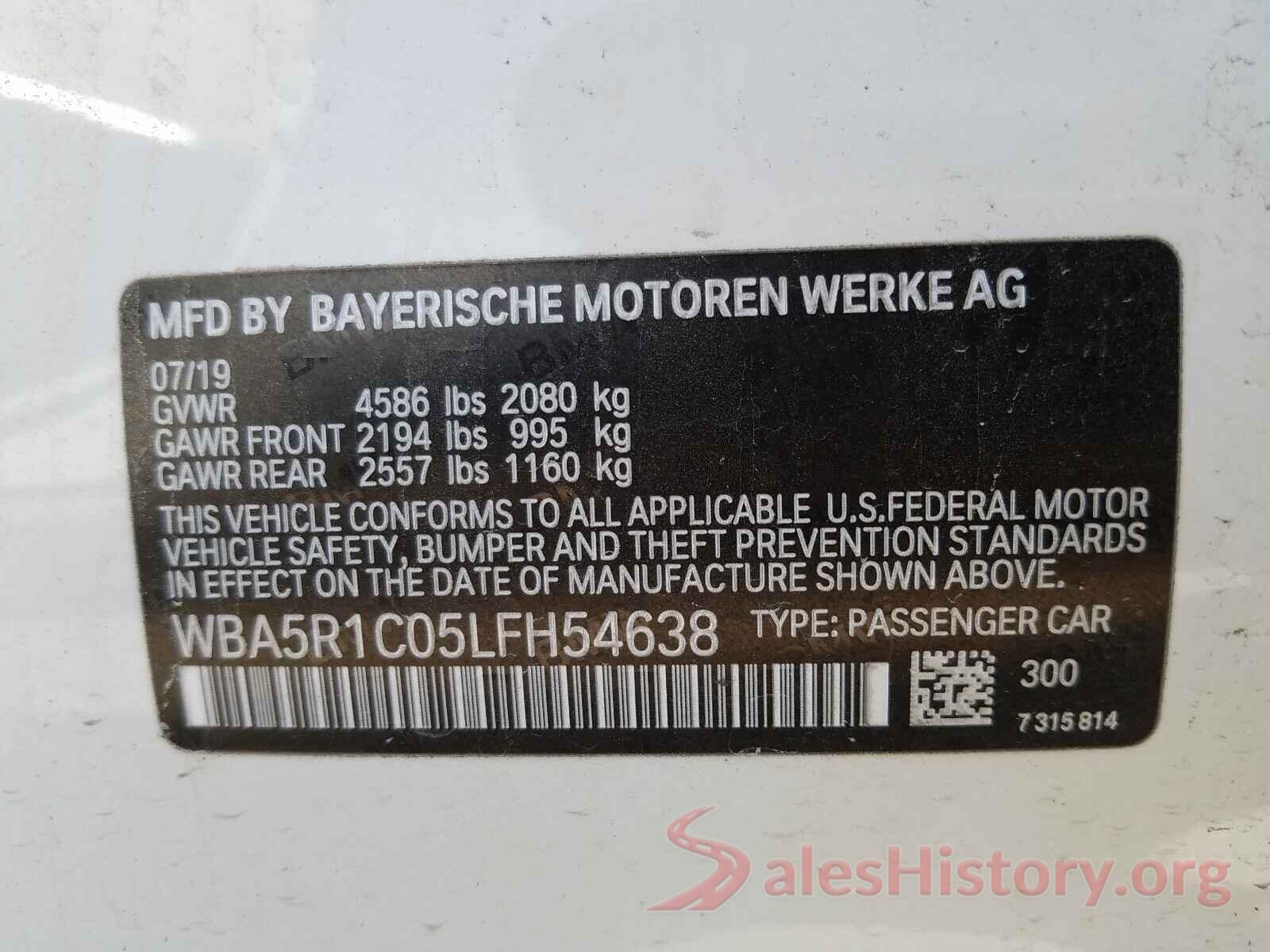 WBA5R1C05LFH54638 2020 BMW 3 SERIES