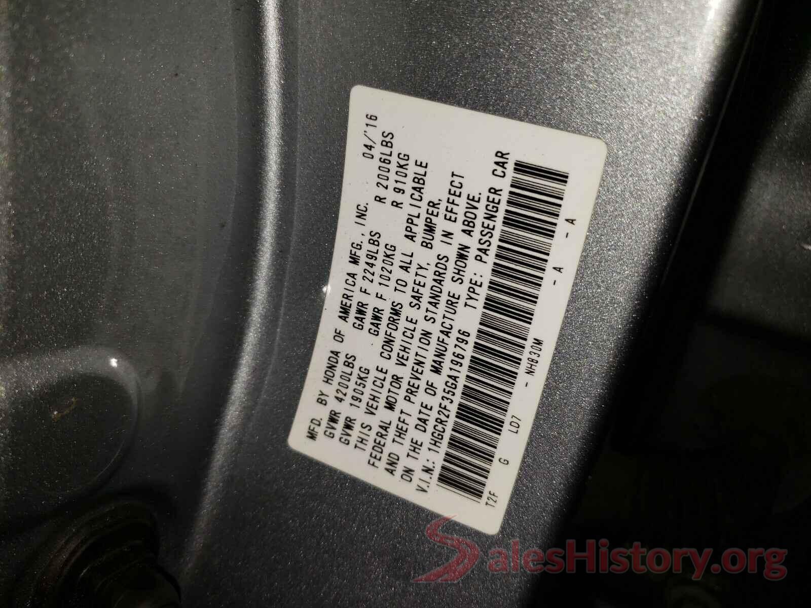 1HGCR2F35GA196796 2016 HONDA ACCORD