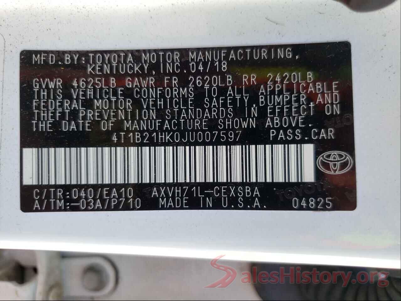 4T1B21HK0JU007597 2018 TOYOTA CAMRY