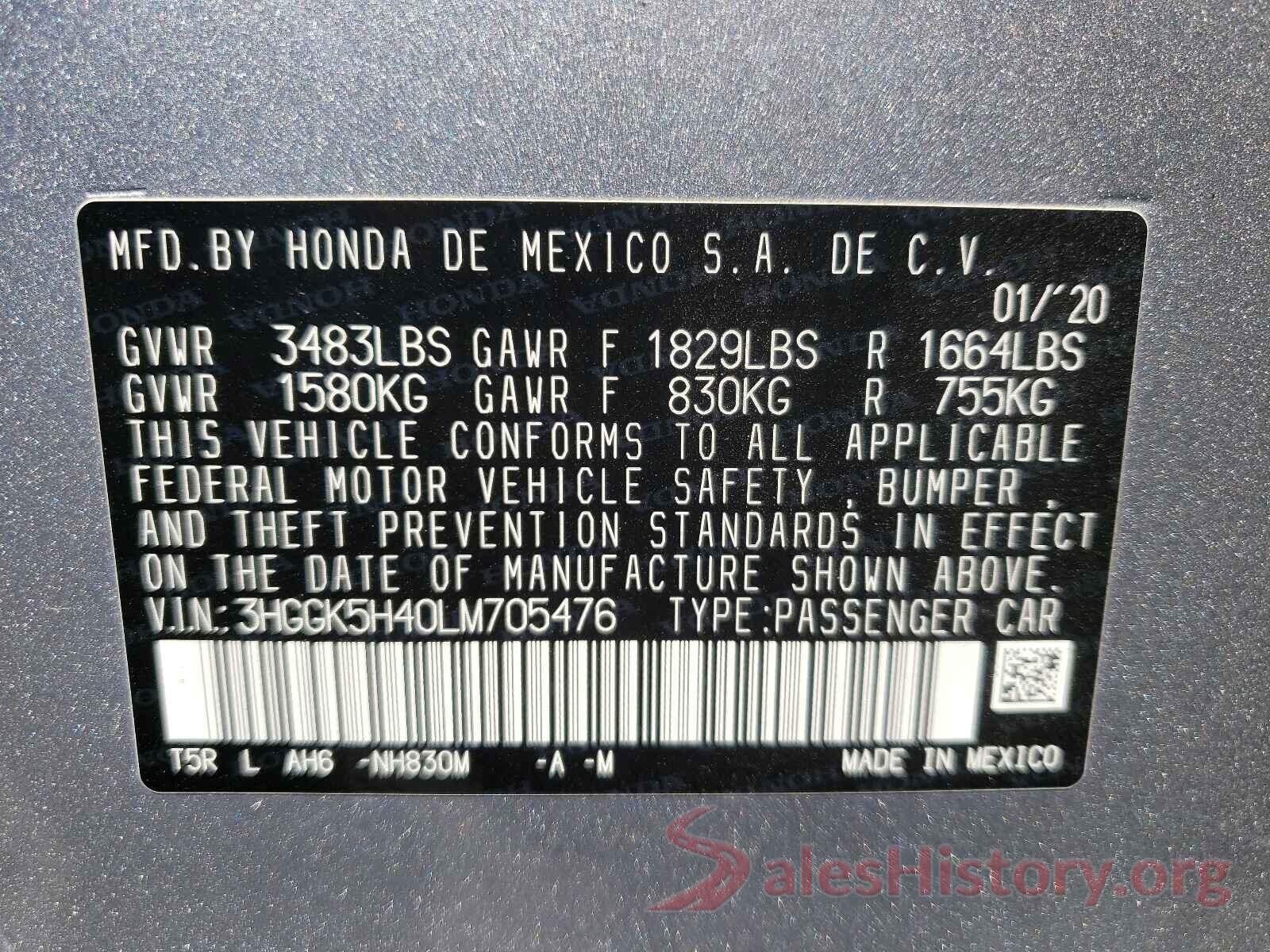 3HGGK5H40LM705476 2020 HONDA FIT