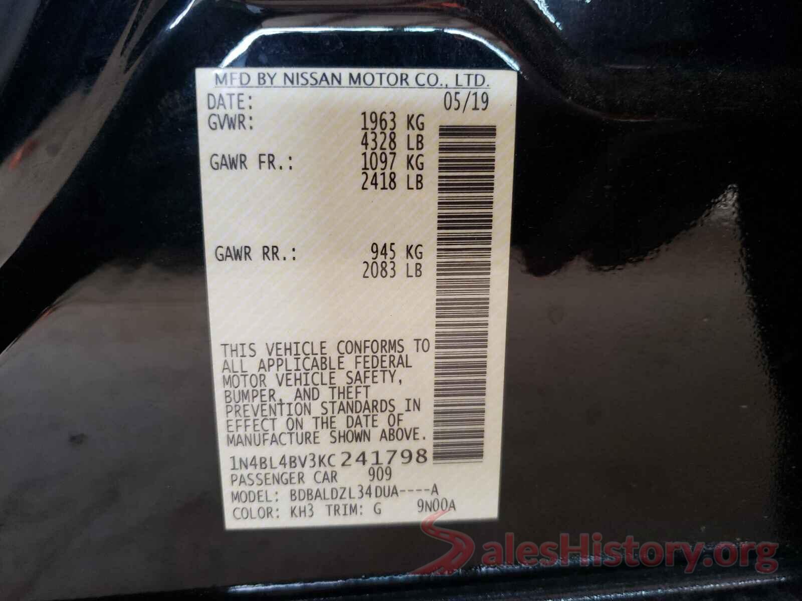 1N4BL4BV3KC241798 2019 NISSAN ALTIMA