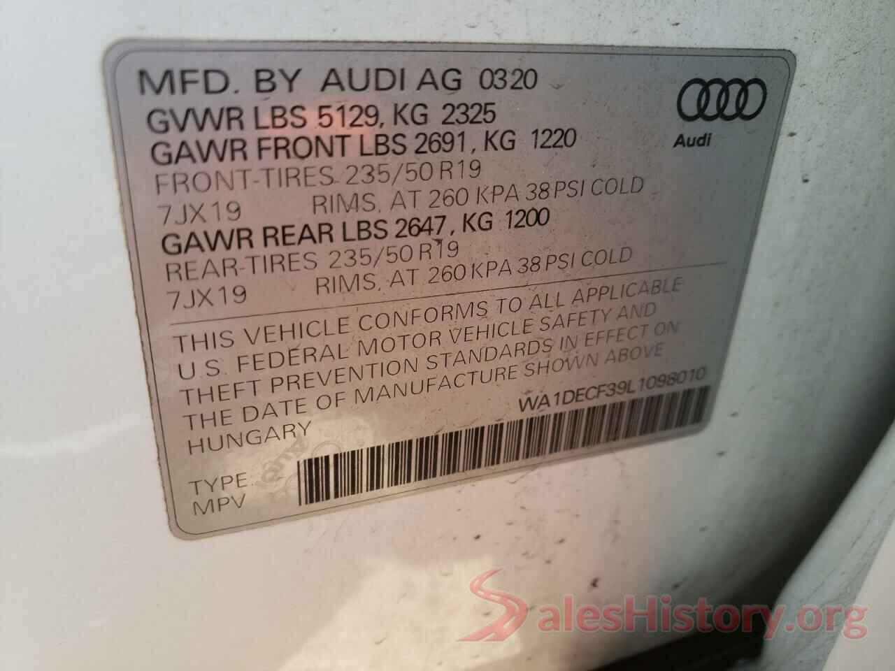 WA1DECF39L1098010 2020 AUDI Q3