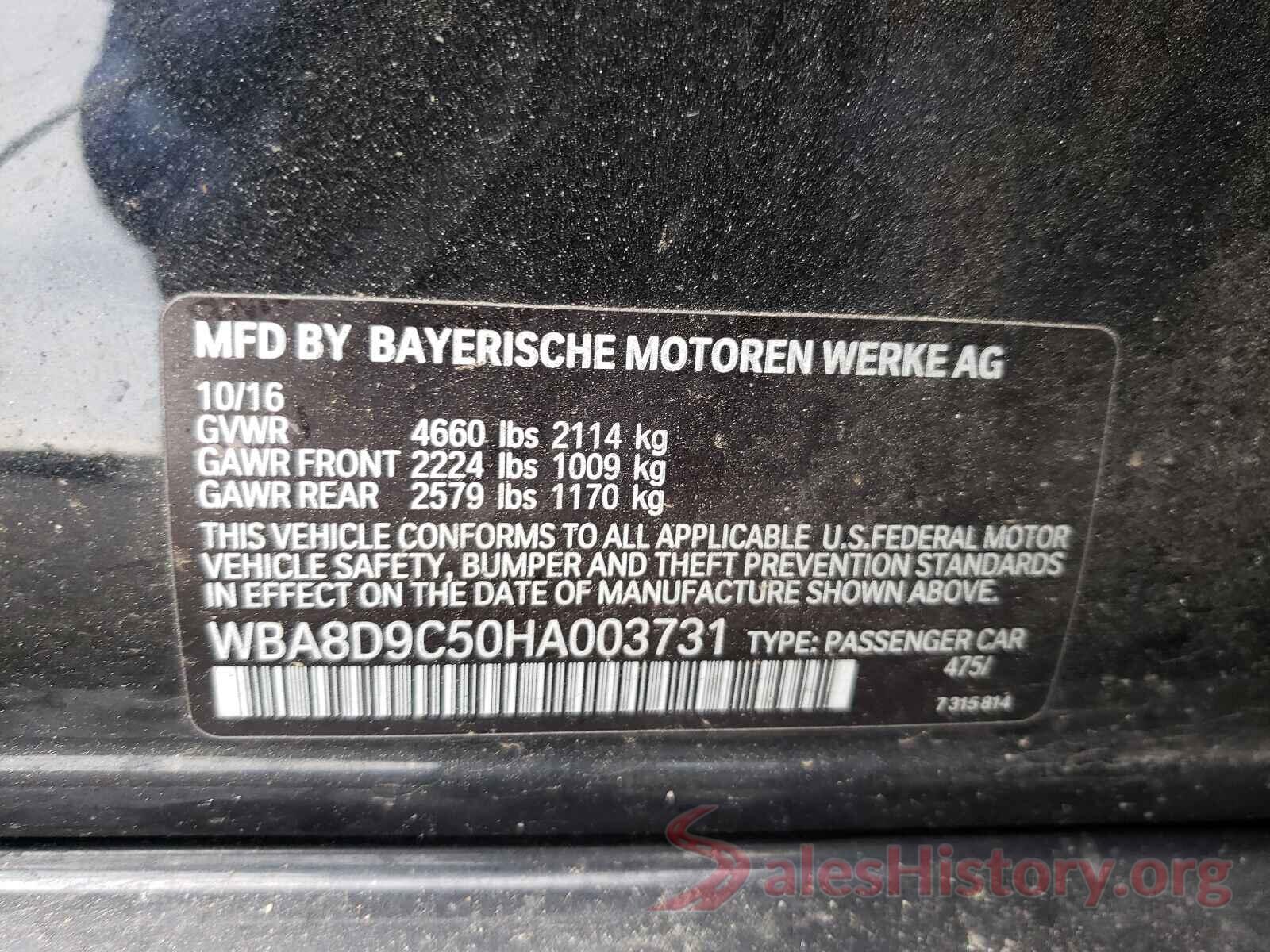 WBA8D9C50HA003731 2017 BMW 3 SERIES