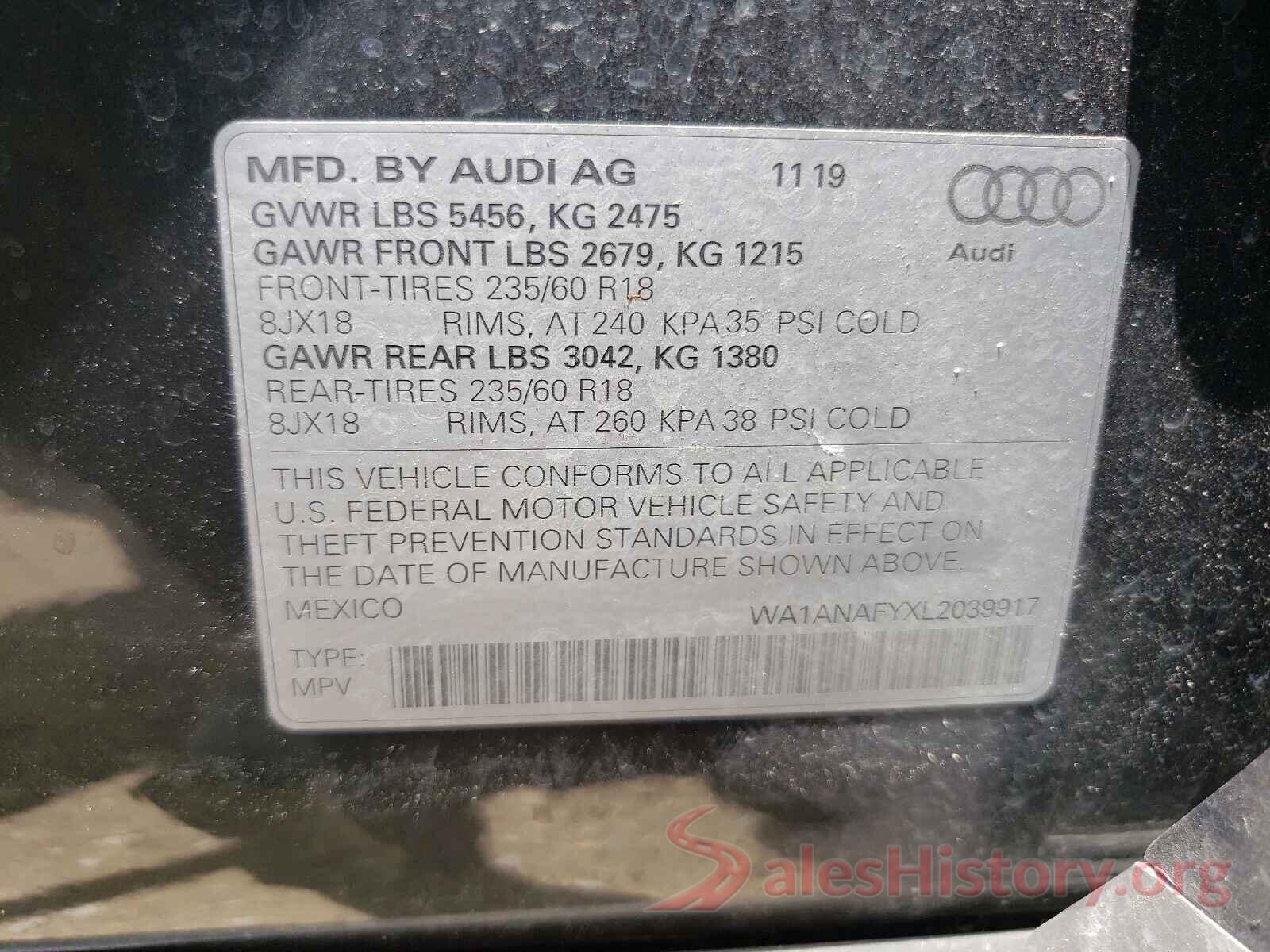 WA1ANAFYXL2039917 2020 AUDI Q5