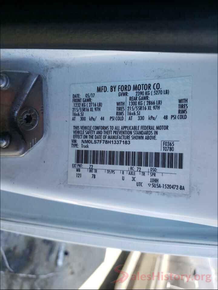 NM0LS7F78H1337183 2017 FORD TRANSIT CO