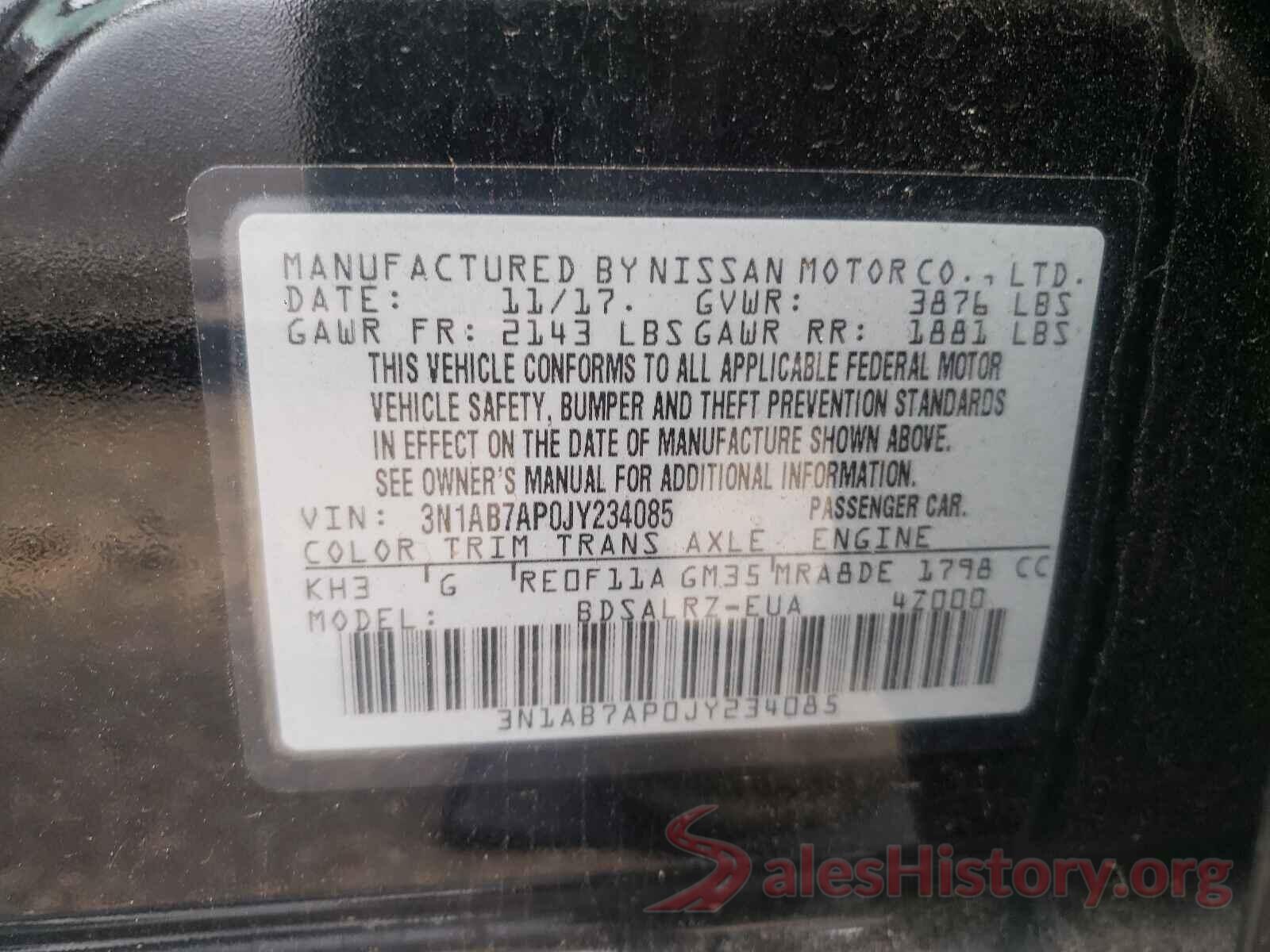 3N1AB7AP0JY234085 2018 NISSAN SENTRA