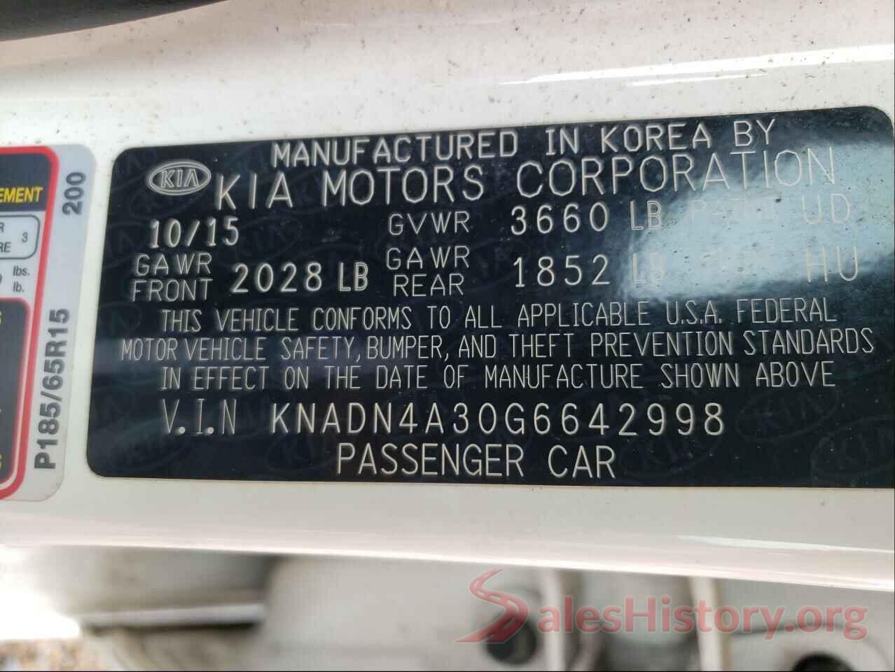 KNADN4A30G6642998 2016 KIA RIO