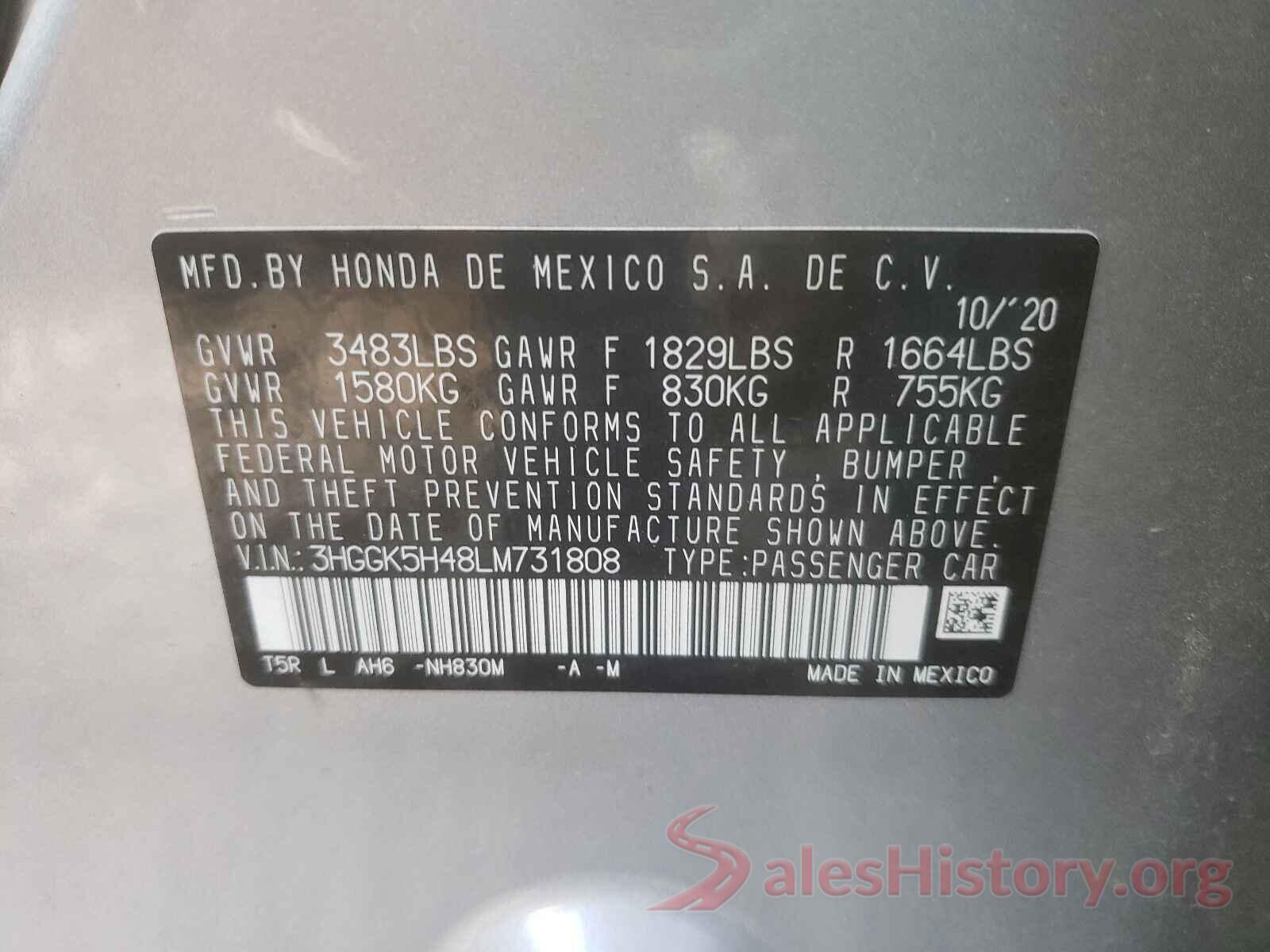 3HGGK5H48LM731808 2020 HONDA FIT