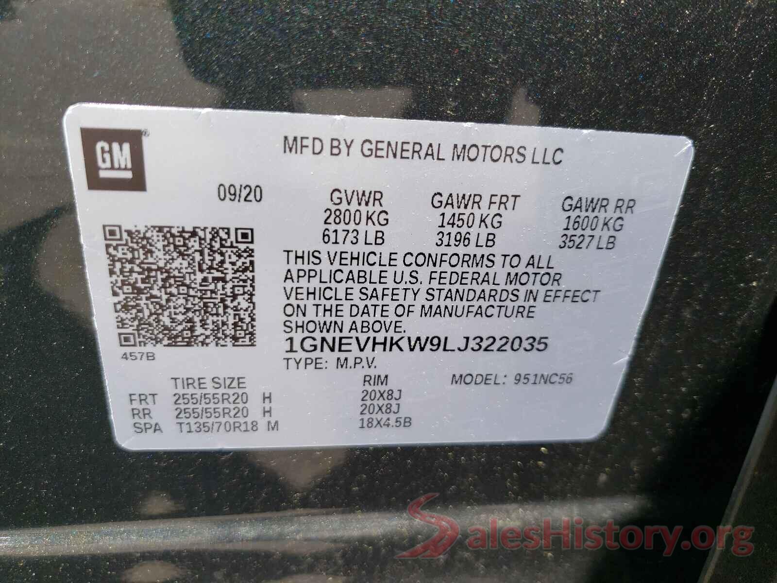 1GNEVHKW9LJ322035 2020 CHEVROLET TRAVERSE