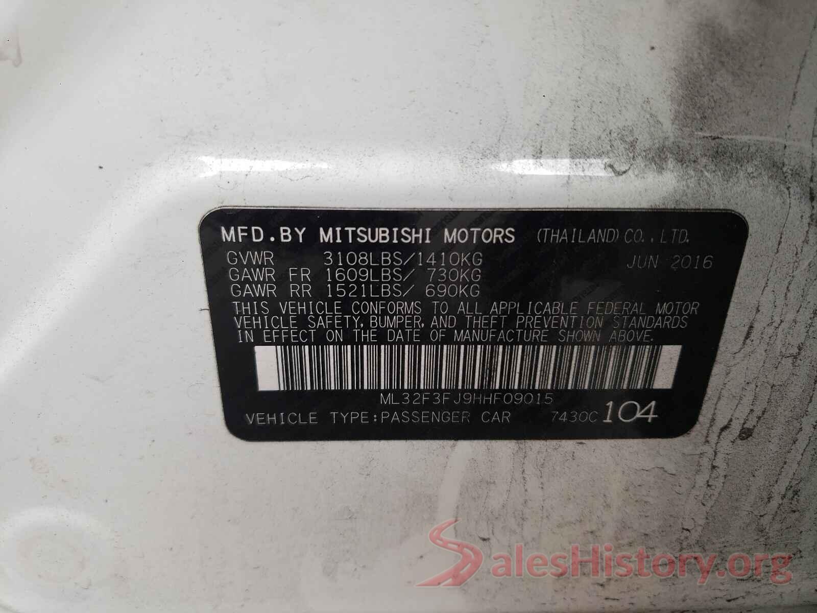 ML32F3FJ9HHF09015 2017 MITSUBISHI MIRAGE