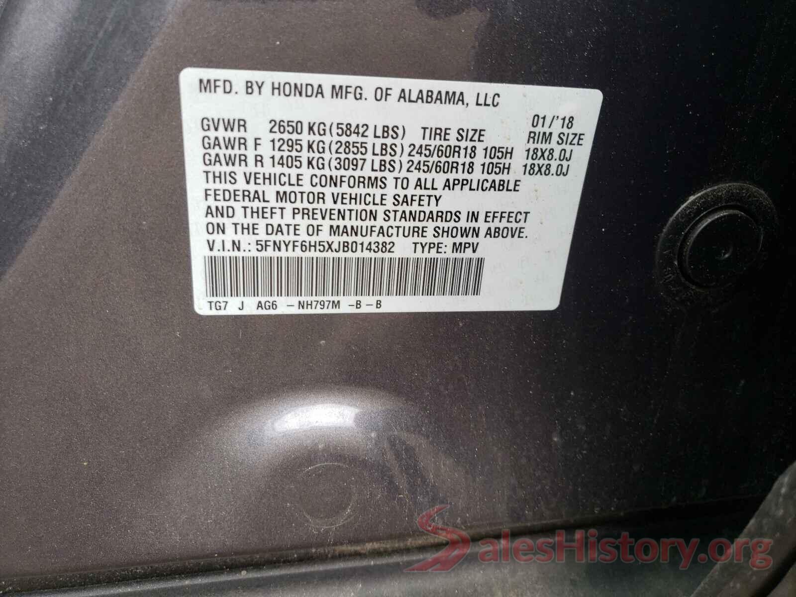 5FNYF6H5XJB014382 2014 HONDA PILOT