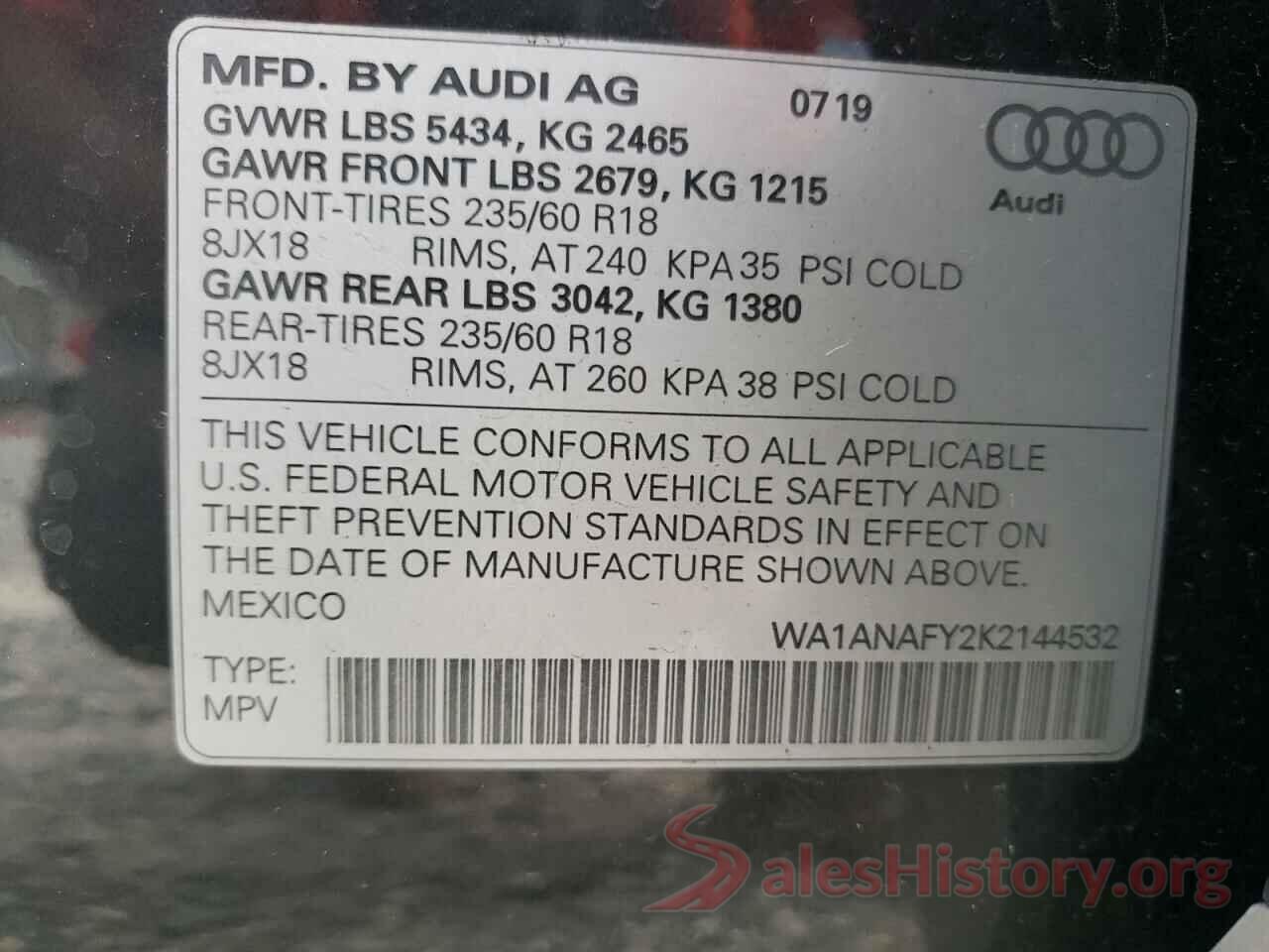 WA1ANAFY2K2144532 2019 AUDI Q5