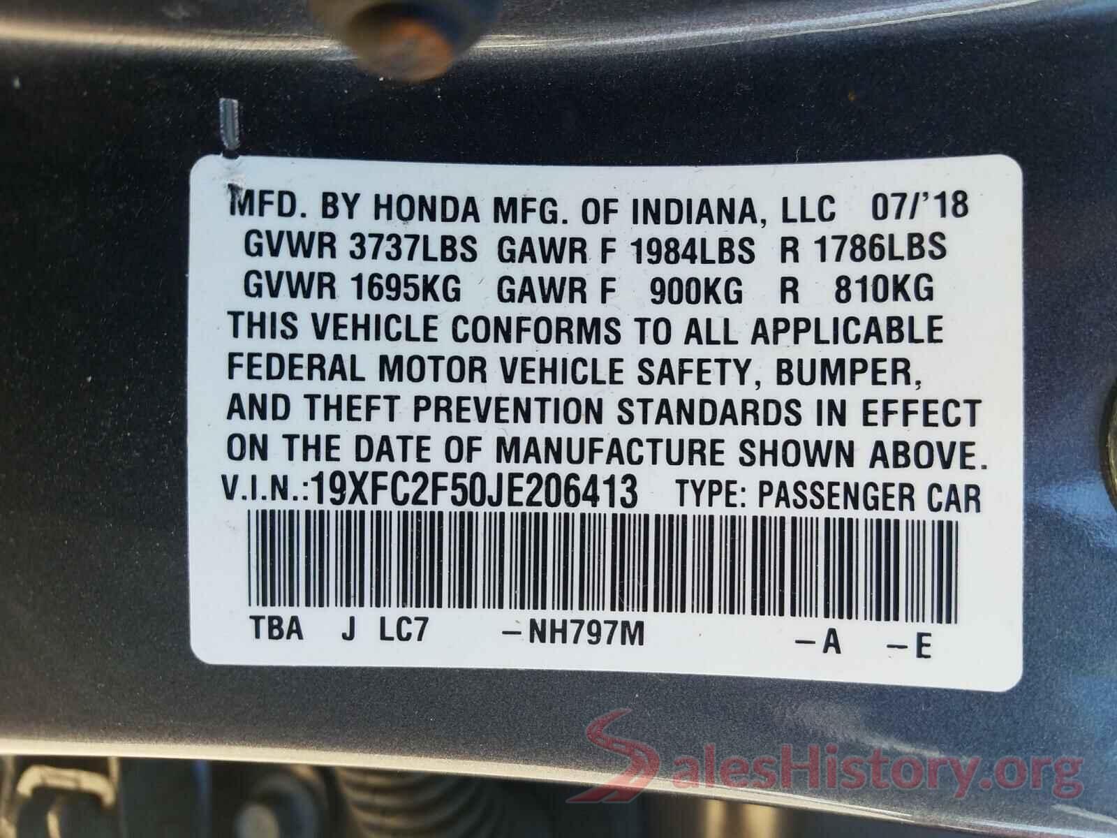 19XFC2F50JE206413 2018 HONDA CIVIC