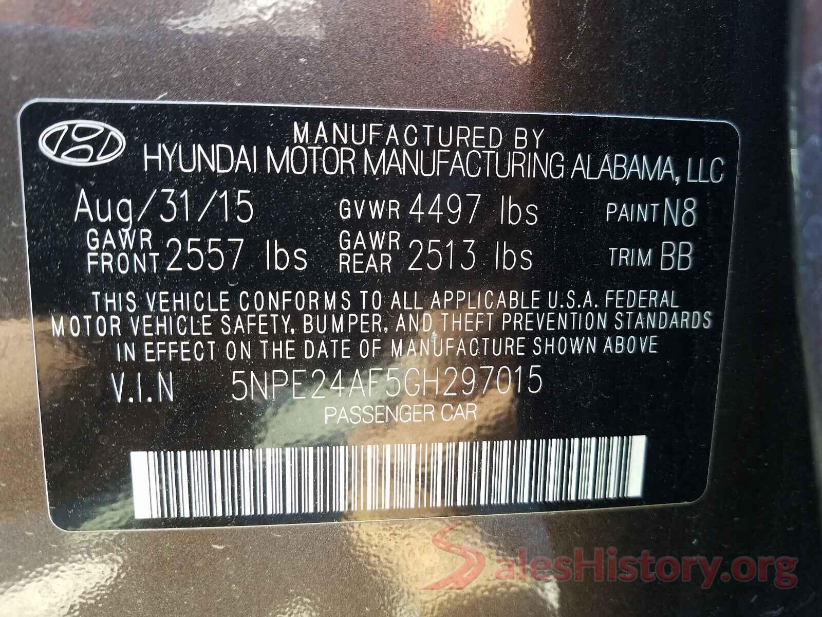 5NPE24AF5GH297015 2016 HYUNDAI SONATA