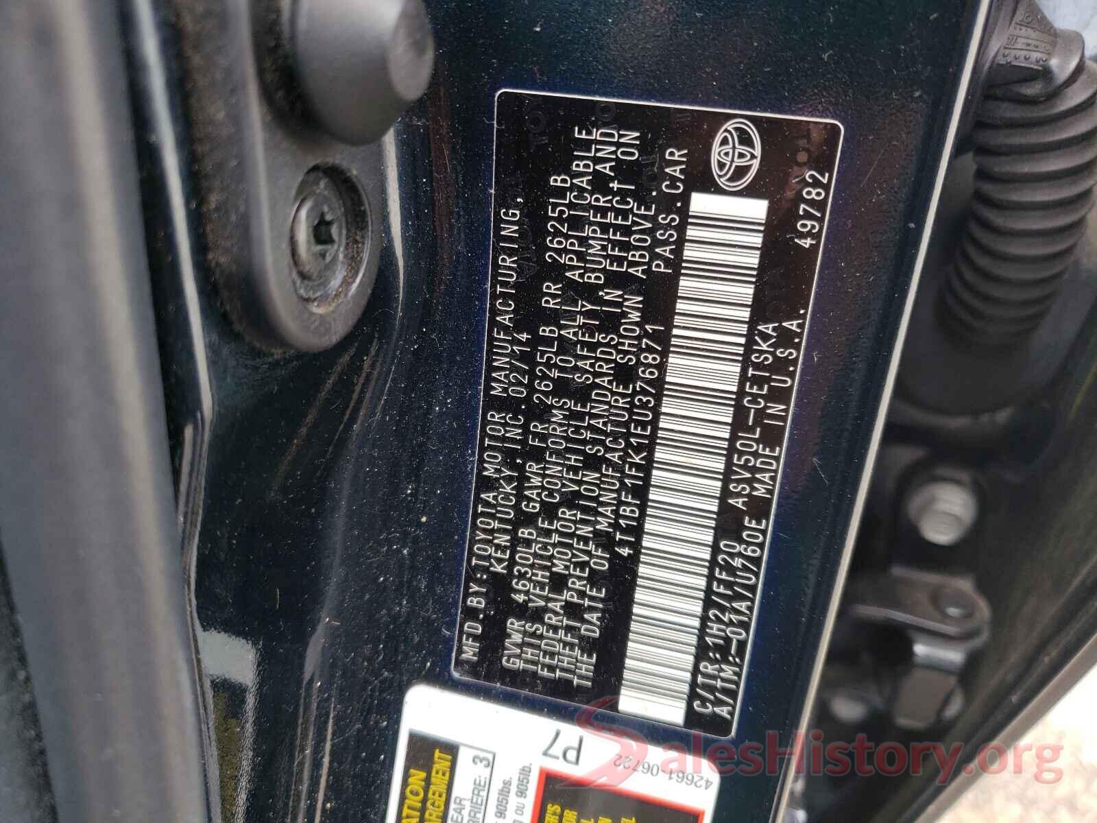 4T1BF1FK1EU376871 2014 TOYOTA CAMRY