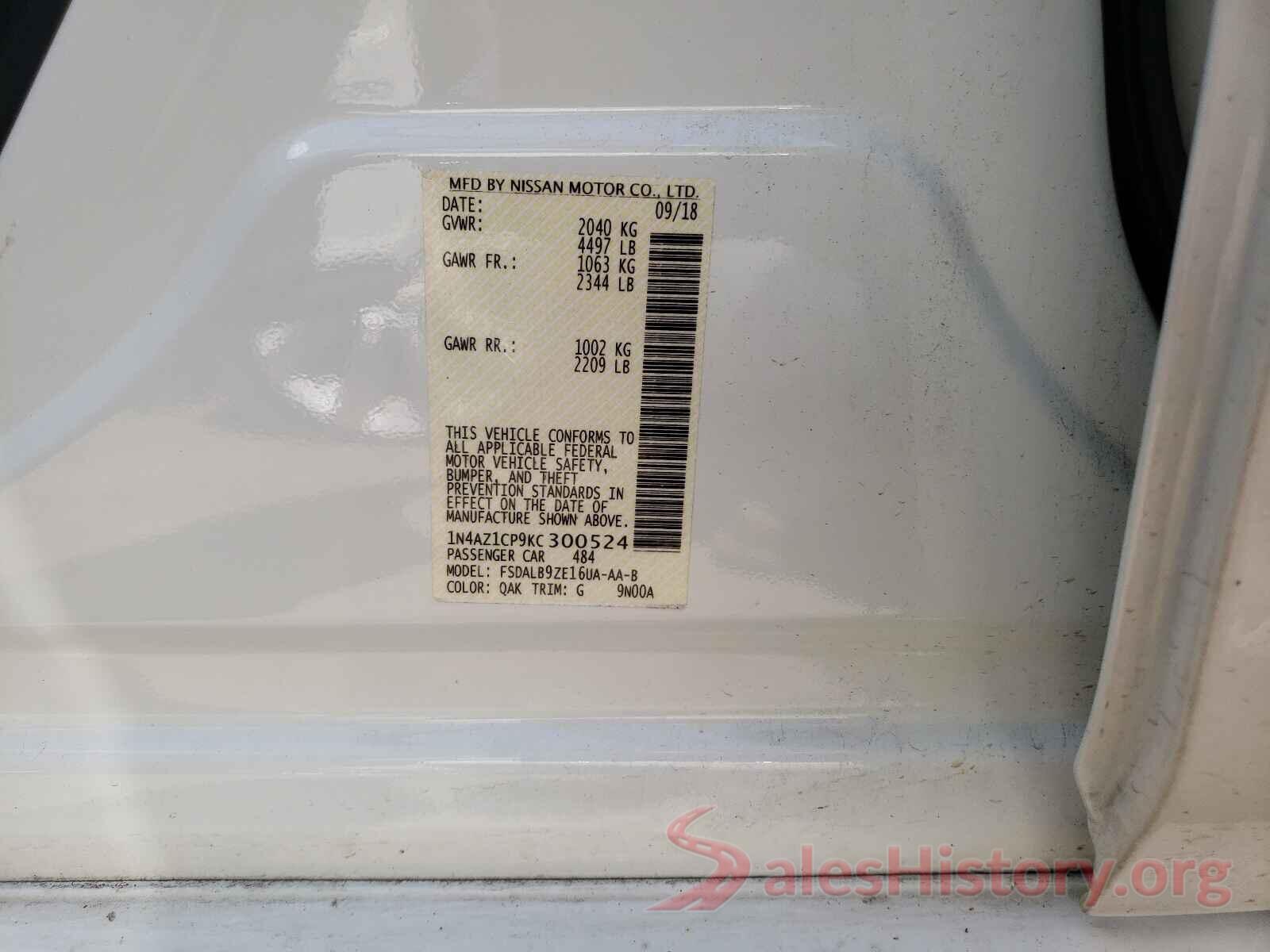 1N4AZ1CP9KC300524 2019 NISSAN LEAF