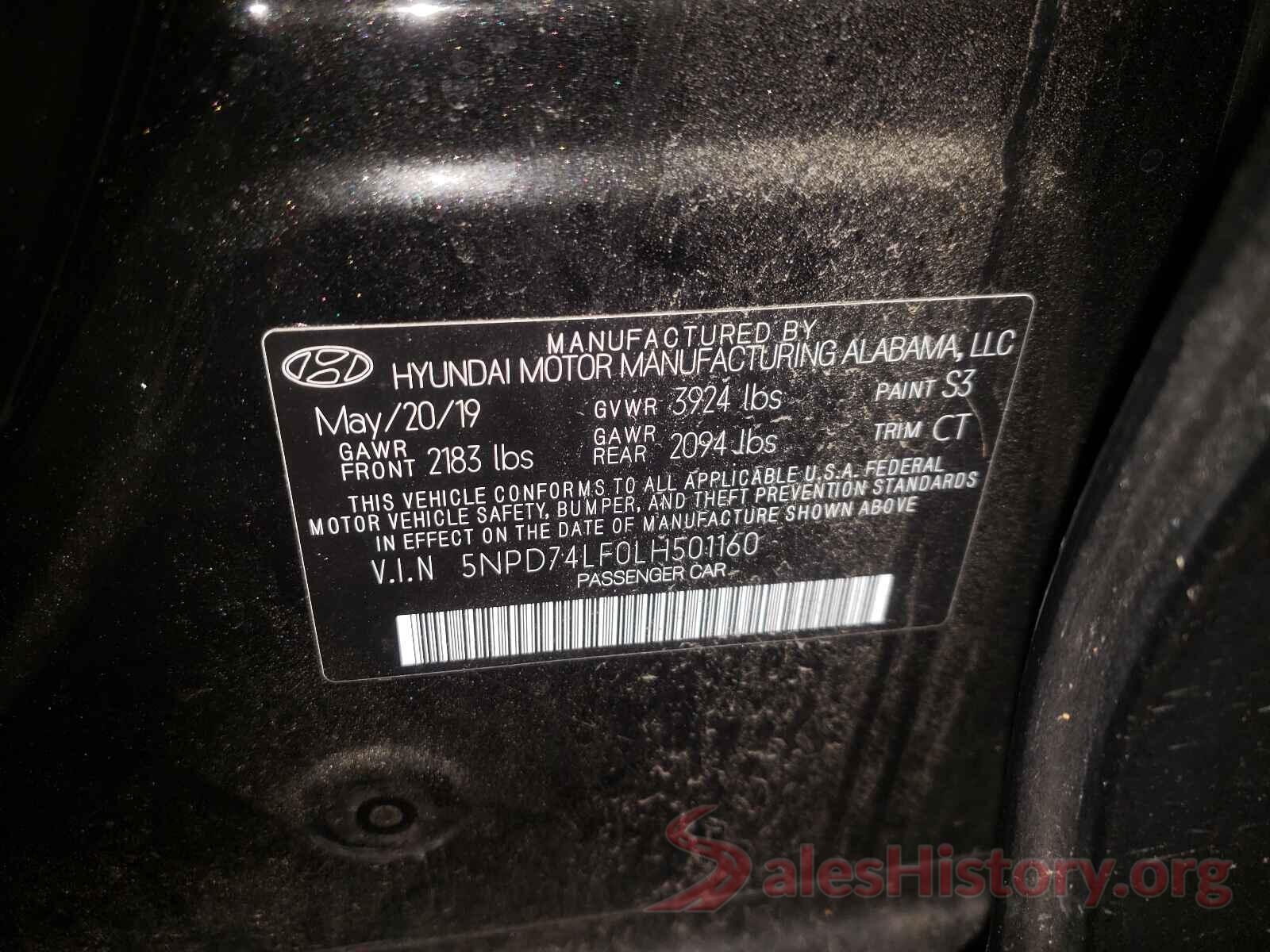 5NPD74LF0LH501160 2020 HYUNDAI ELANTRA