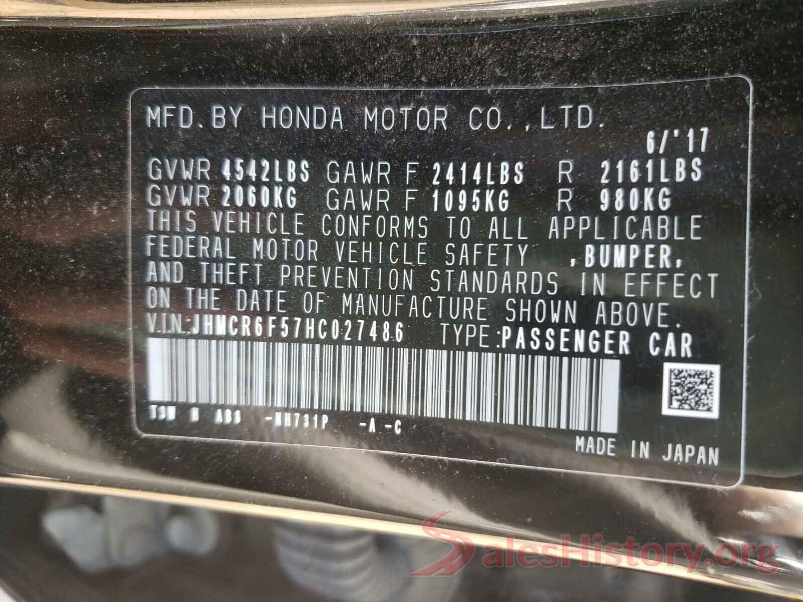 JHMCR6F57HC027486 2017 HONDA ACCORD